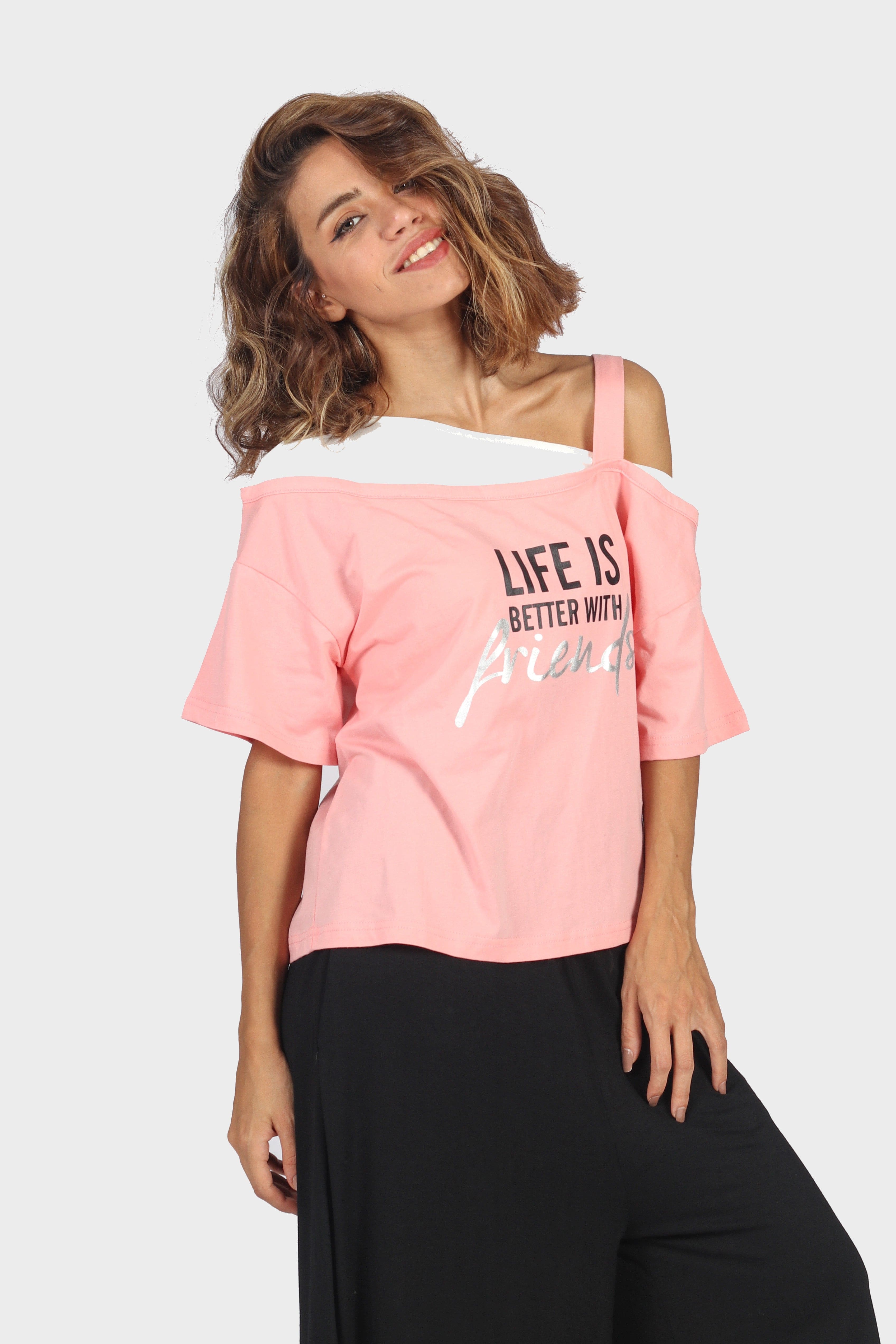 ميكا بلوزة مطبوعة كتف نازل نص كم نسائي