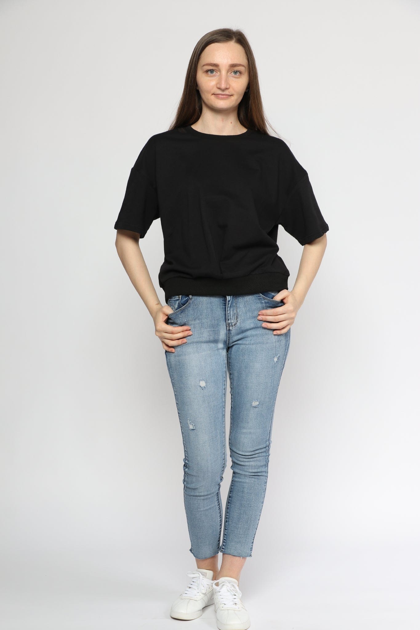 ميكا بلوزة قطنية سادة نص كم نسائي