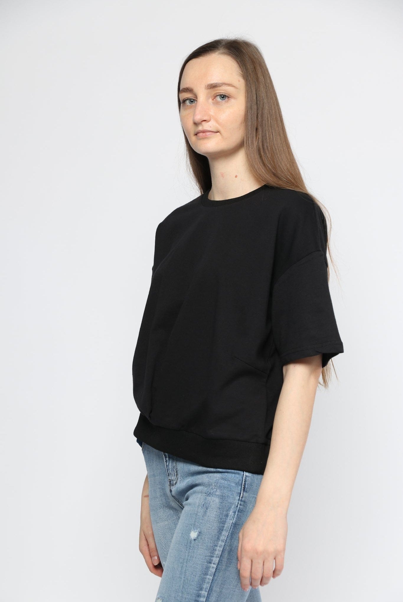 ميكا بلوزة قطنية سادة نص كم نسائي