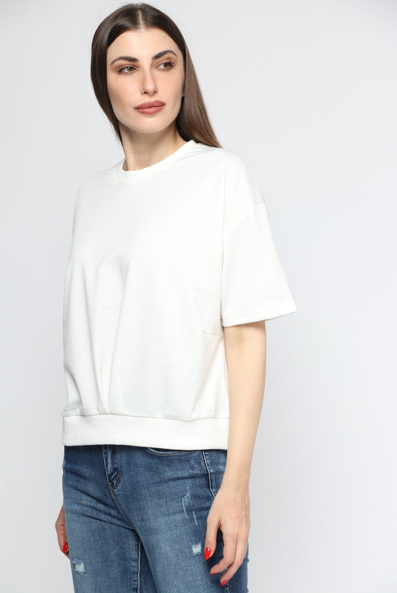 ميكا بلوزة قطنية سادة نص كم نسائي