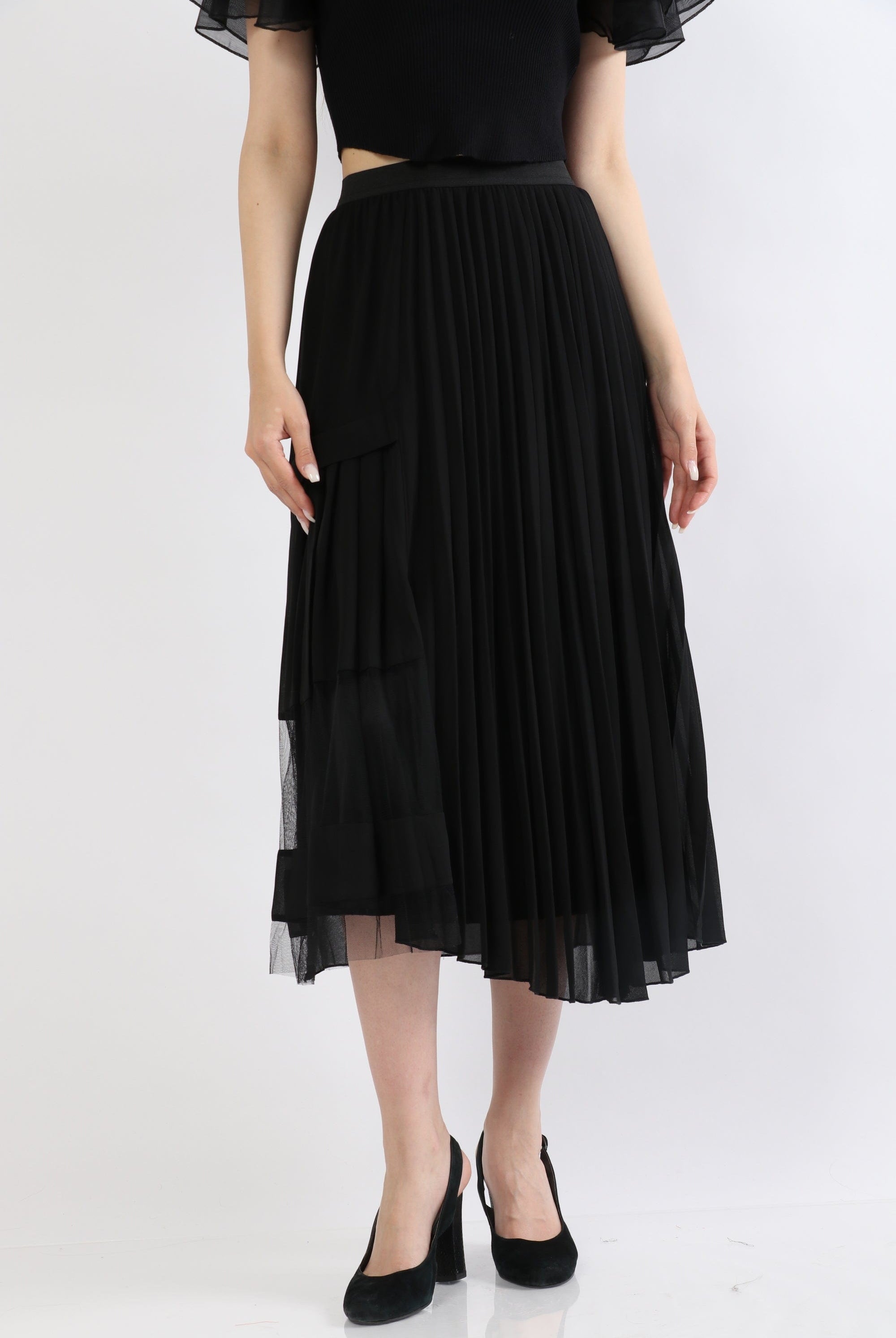 ميكا تنورة ميدي شيفون بليسية نسائية