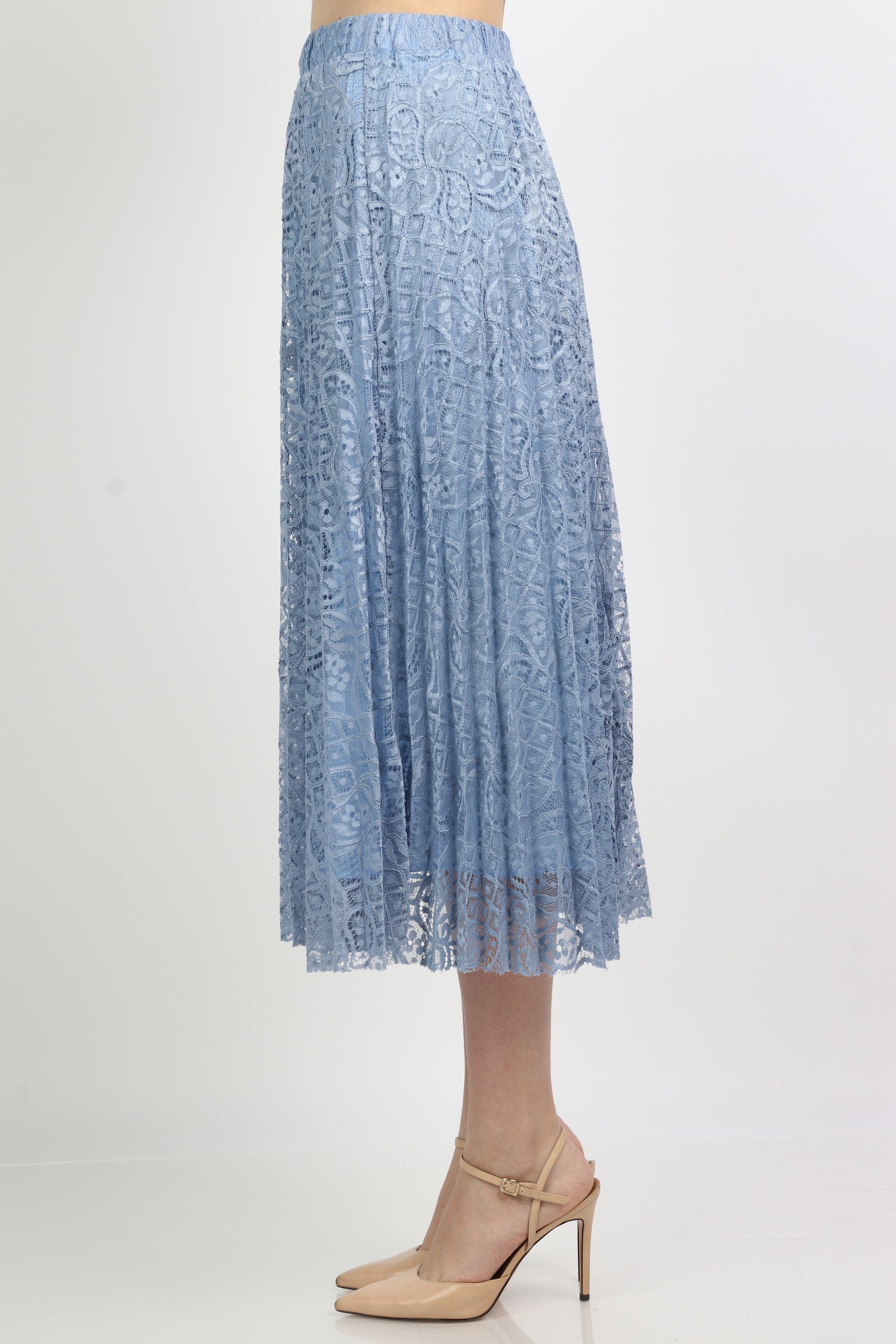 ميكا تنورة ميدي طبقتين دانتيل وبوليستر بخصر مطاط