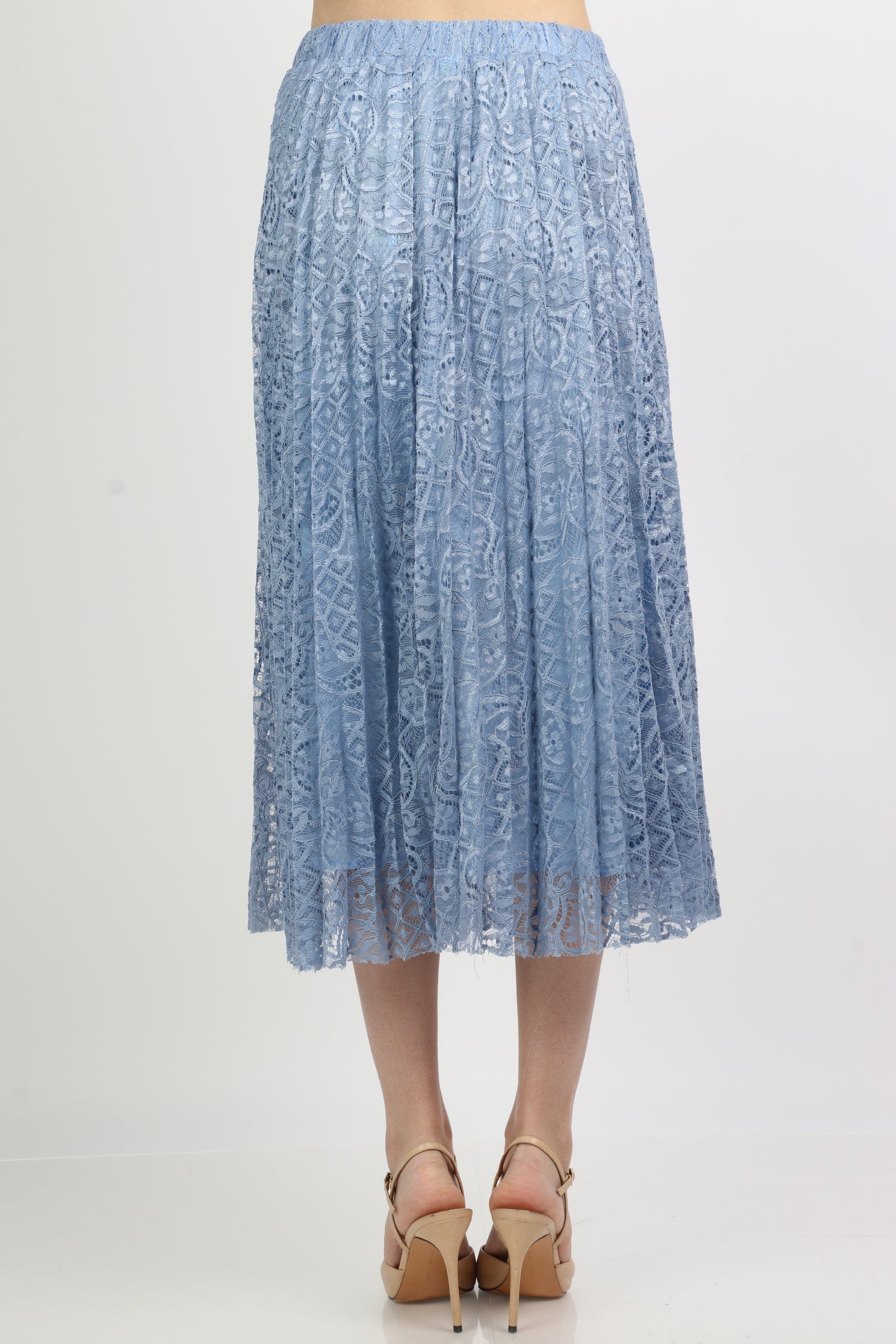 ميكا تنورة ميدي طبقتين دانتيل وبوليستر بخصر مطاط