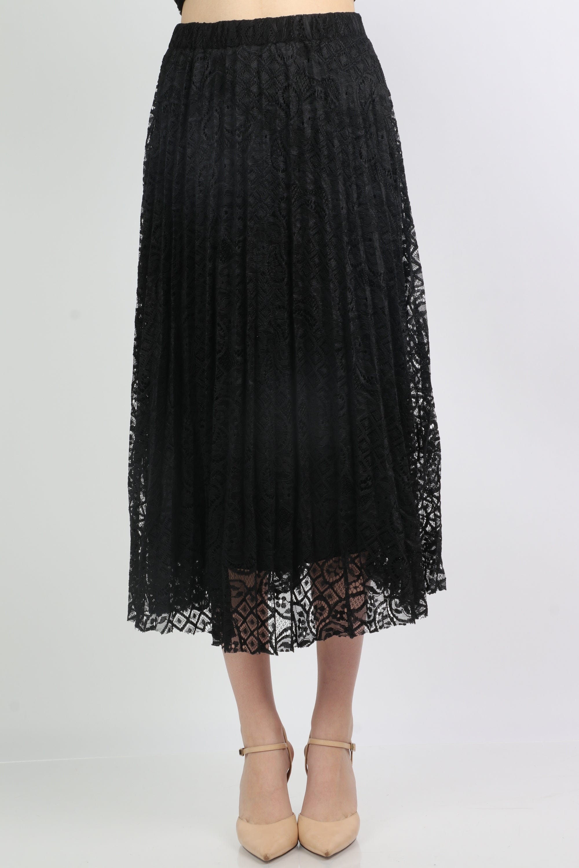 ميكا تنورة ميدي طبقتين دانتيل وبوليستر بخصر مطاط