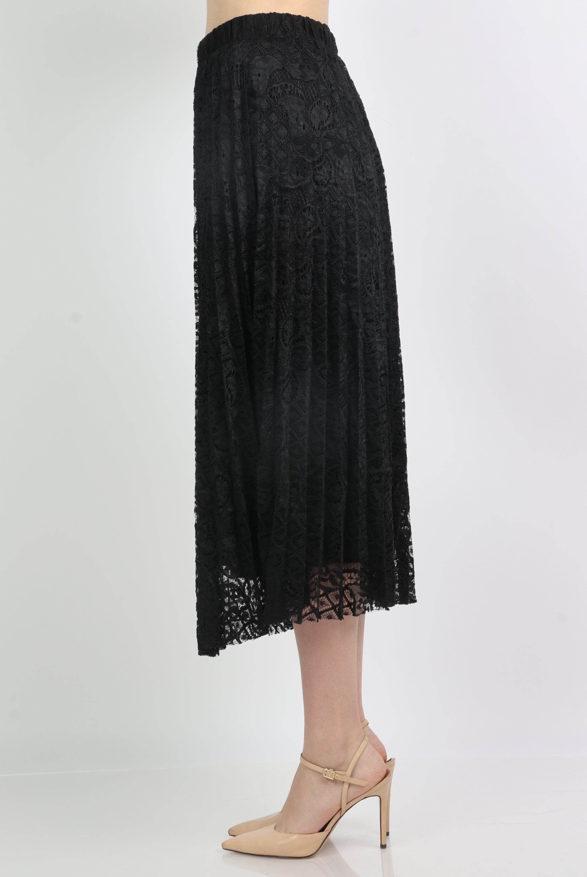 ميكا تنورة ميدي طبقتين دانتيل وبوليستر بخصر مطاط