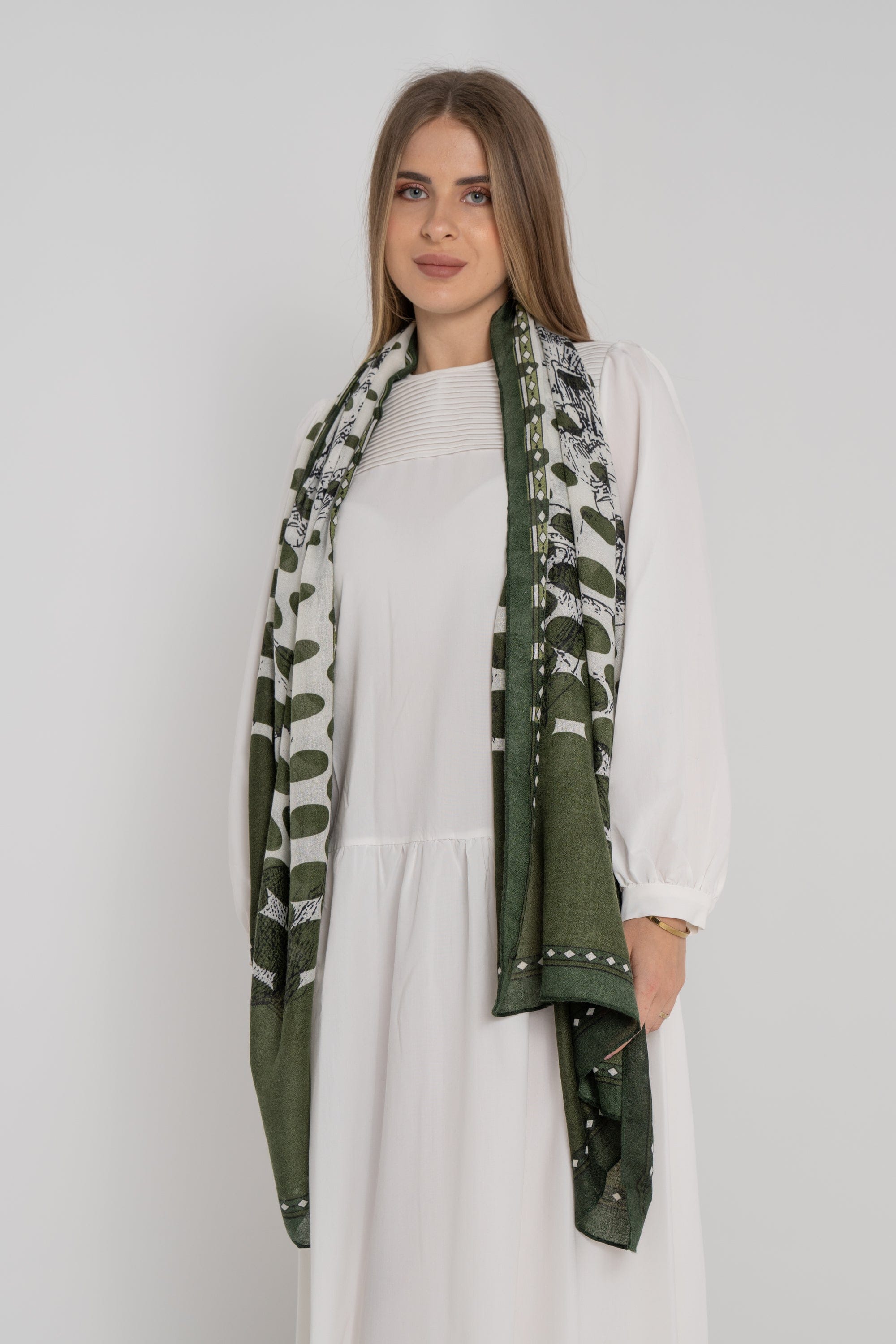 ميكا وشاح بنمط دوائر نسائي أخضر