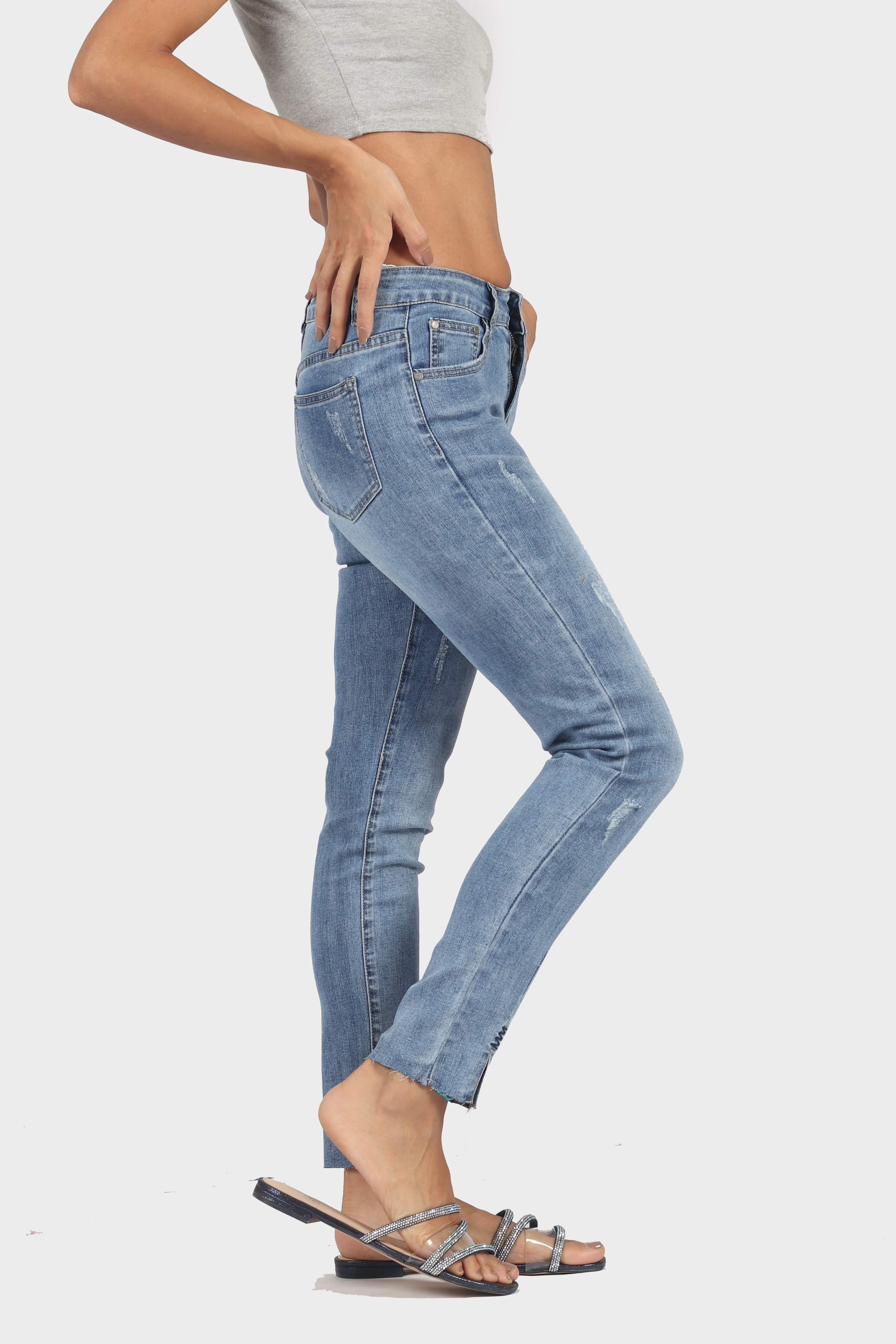 ميكا بنطلون هاي ويست بسحاب بجيوب مقطع مفتوح من اسفل نسائي