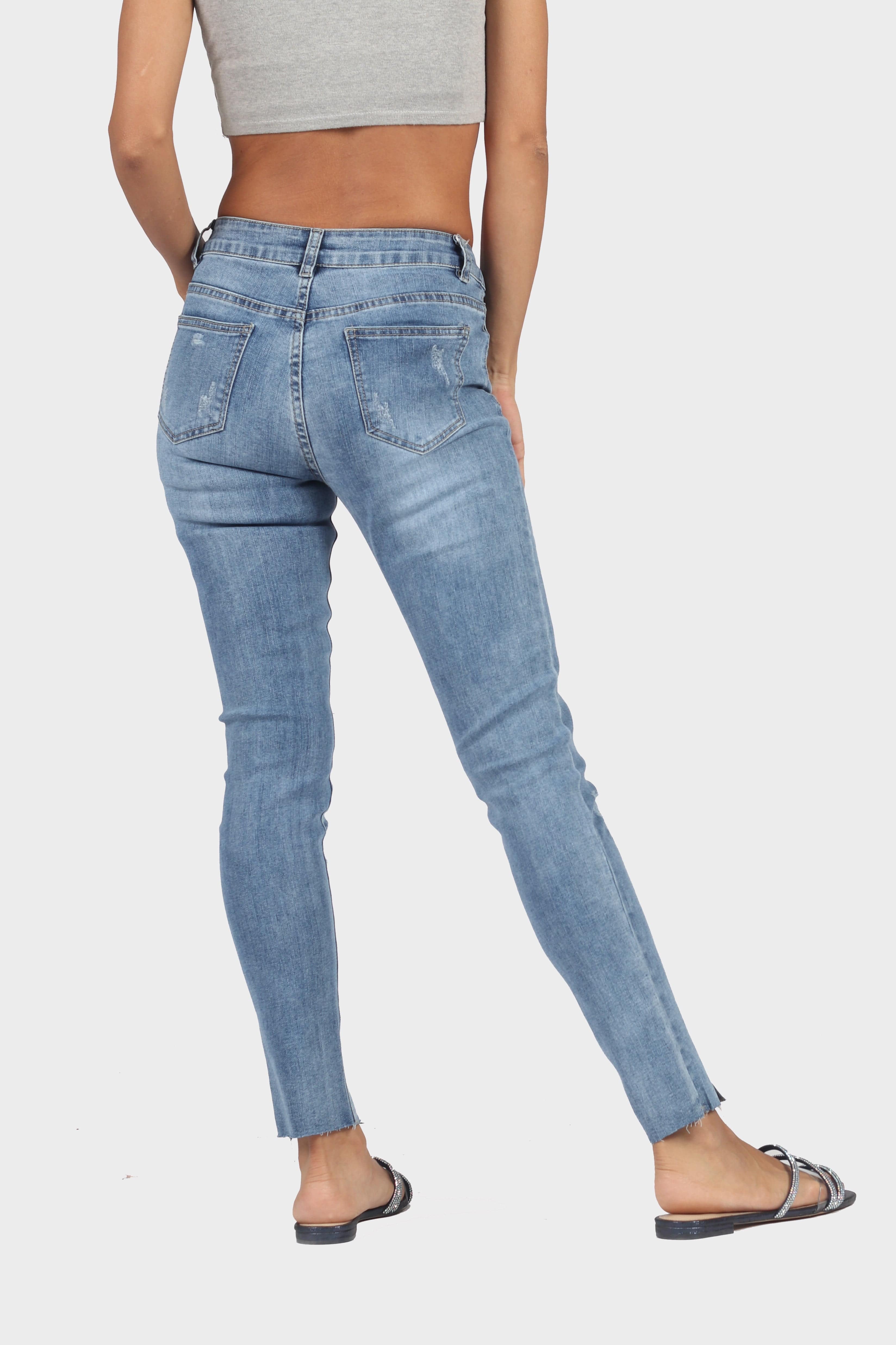 ميكا بنطلون هاي ويست بسحاب بجيوب مقطع مفتوح من اسفل نسائي