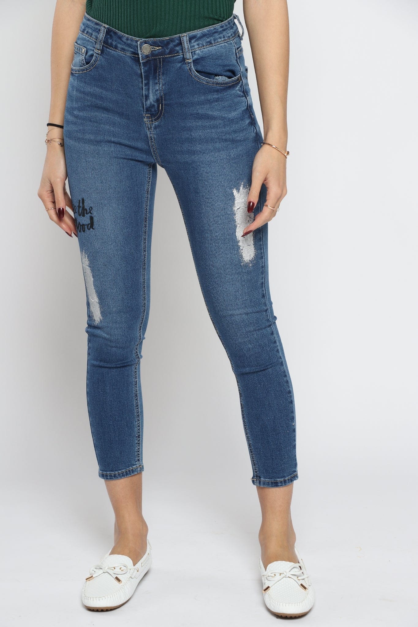 ميكا بنطلون جينز مقطع طويل هاي ويست نسائي