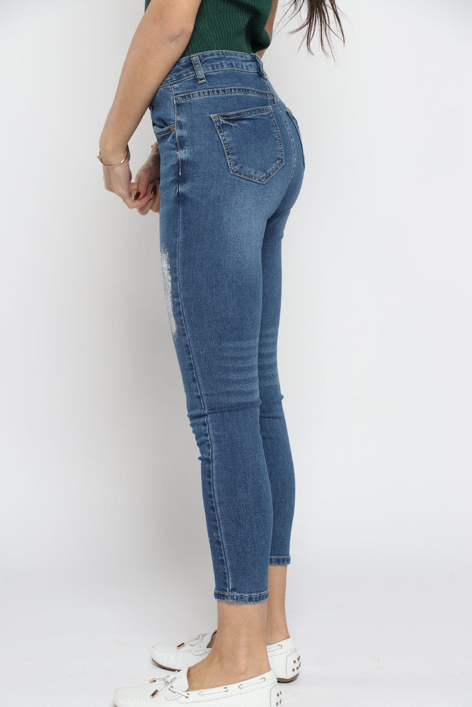 ميكا بنطلون جينز مقطع طويل هاي ويست نسائي