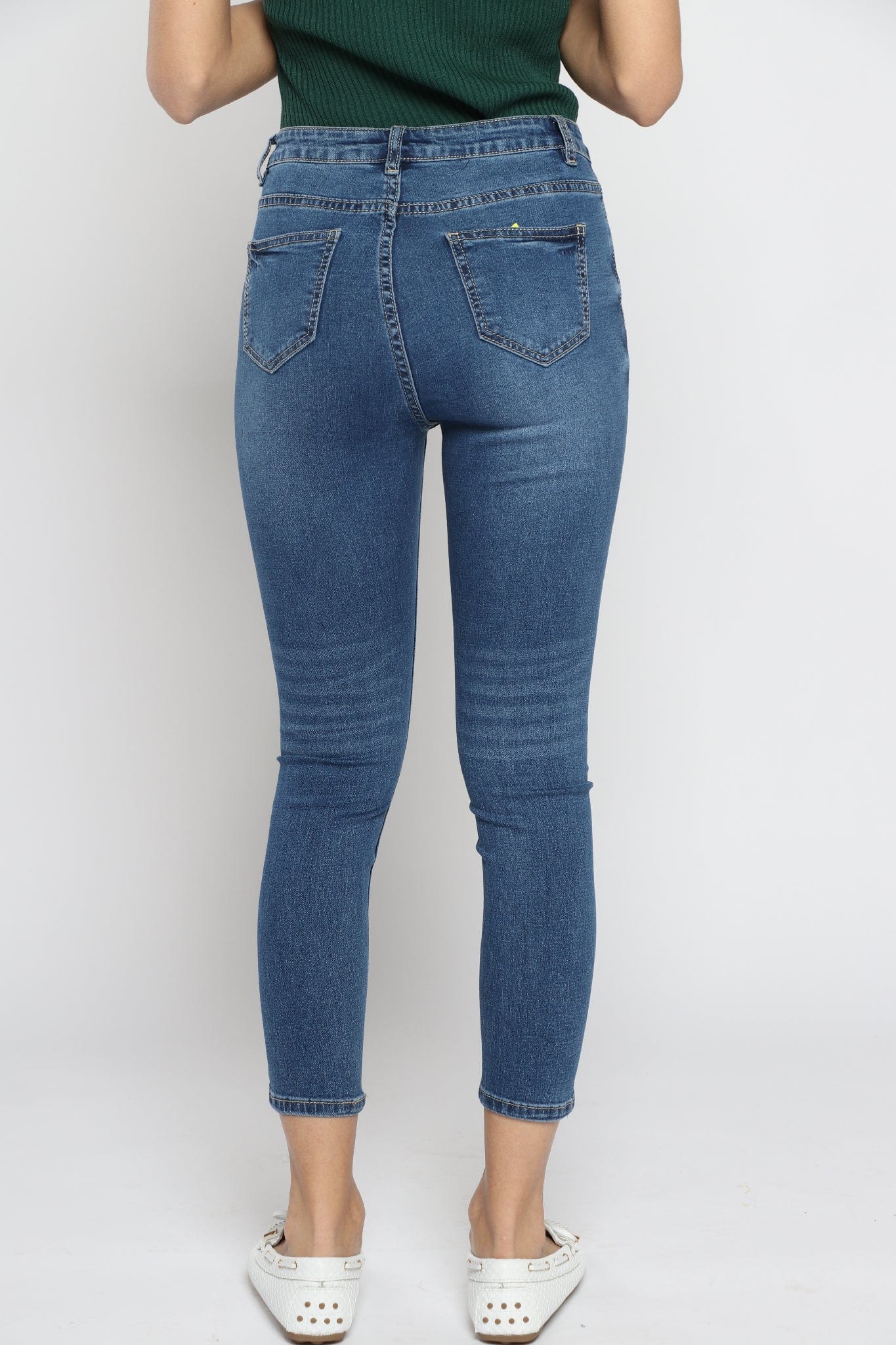 ميكا بنطلون جينز مقطع طويل هاي ويست نسائي