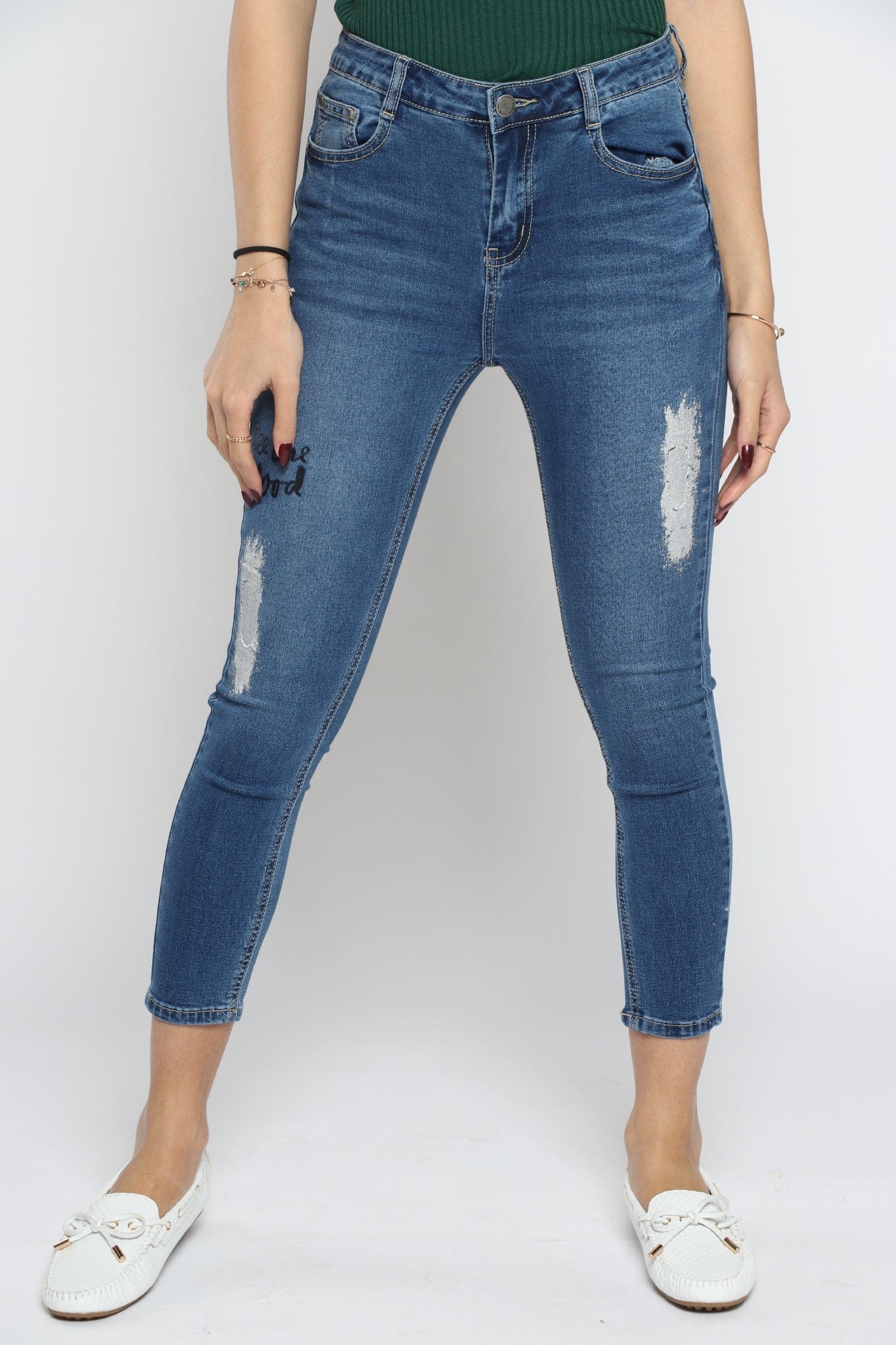 ميكا بنطلون جينز مقطع طويل هاي ويست نسائي