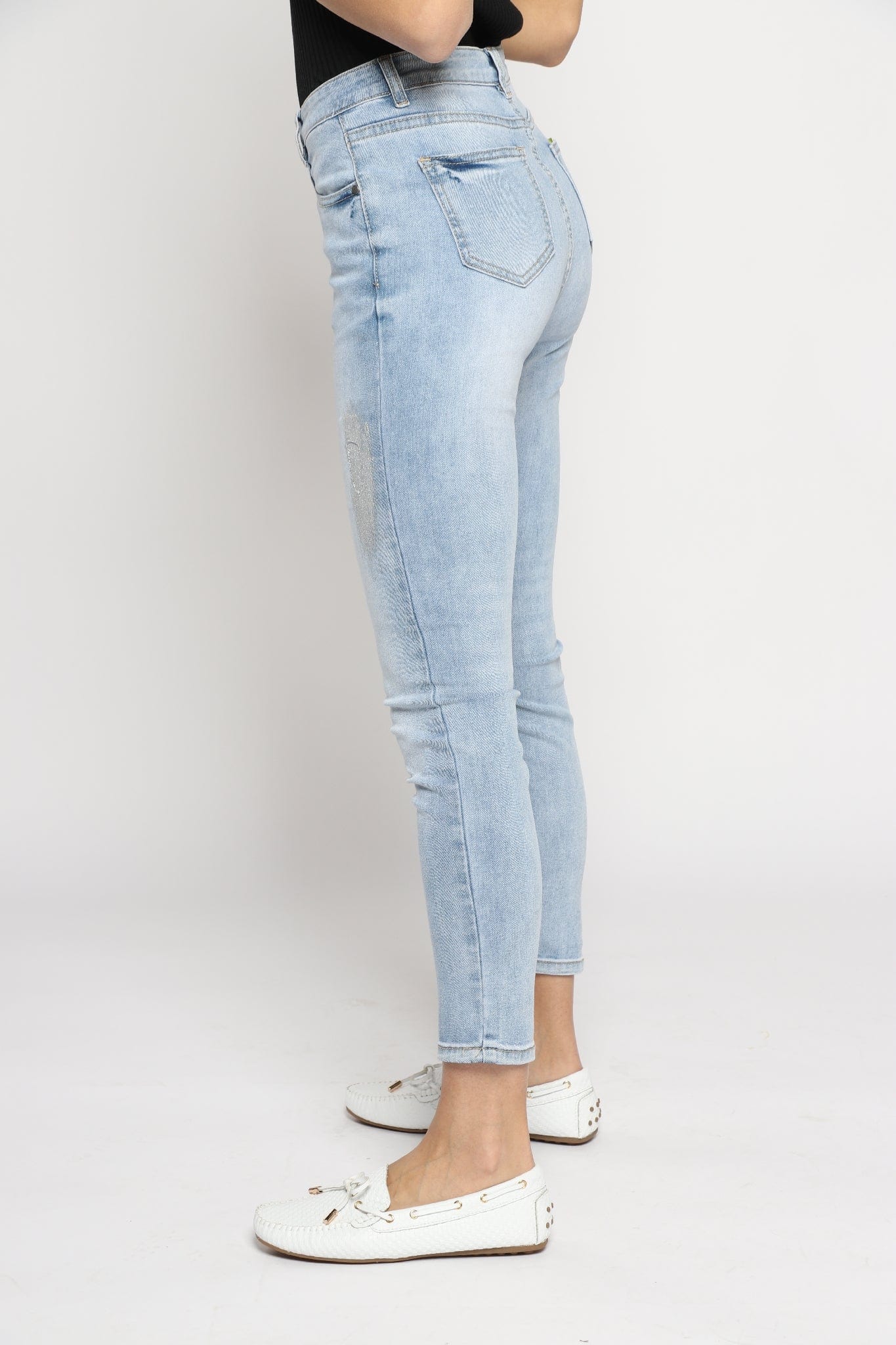 ميكا بنطلون جينز مقطع طويل هاي ويست نسائي