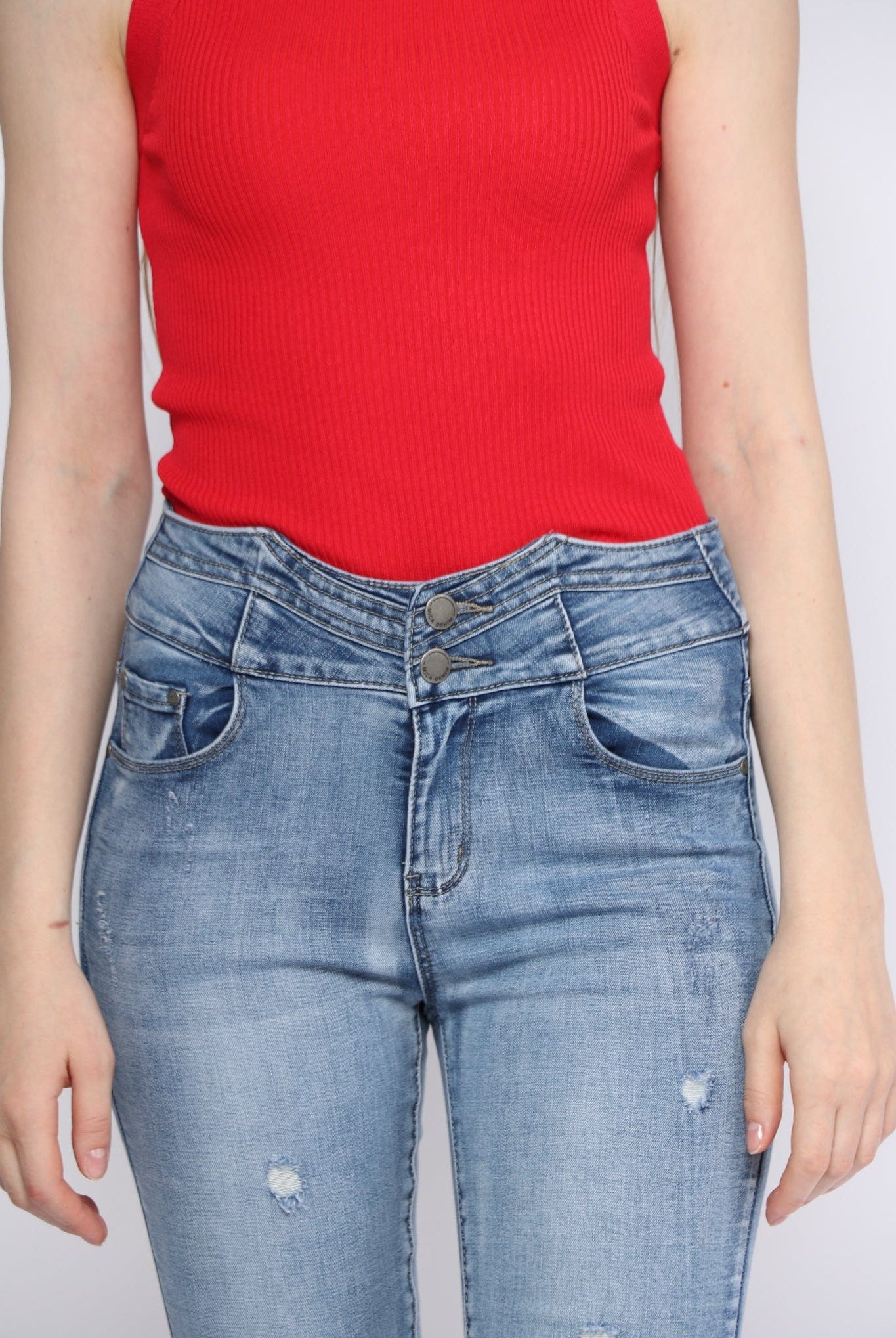 ميكا بنطلون سكيني مقطع هاي ويست طويل نسائي