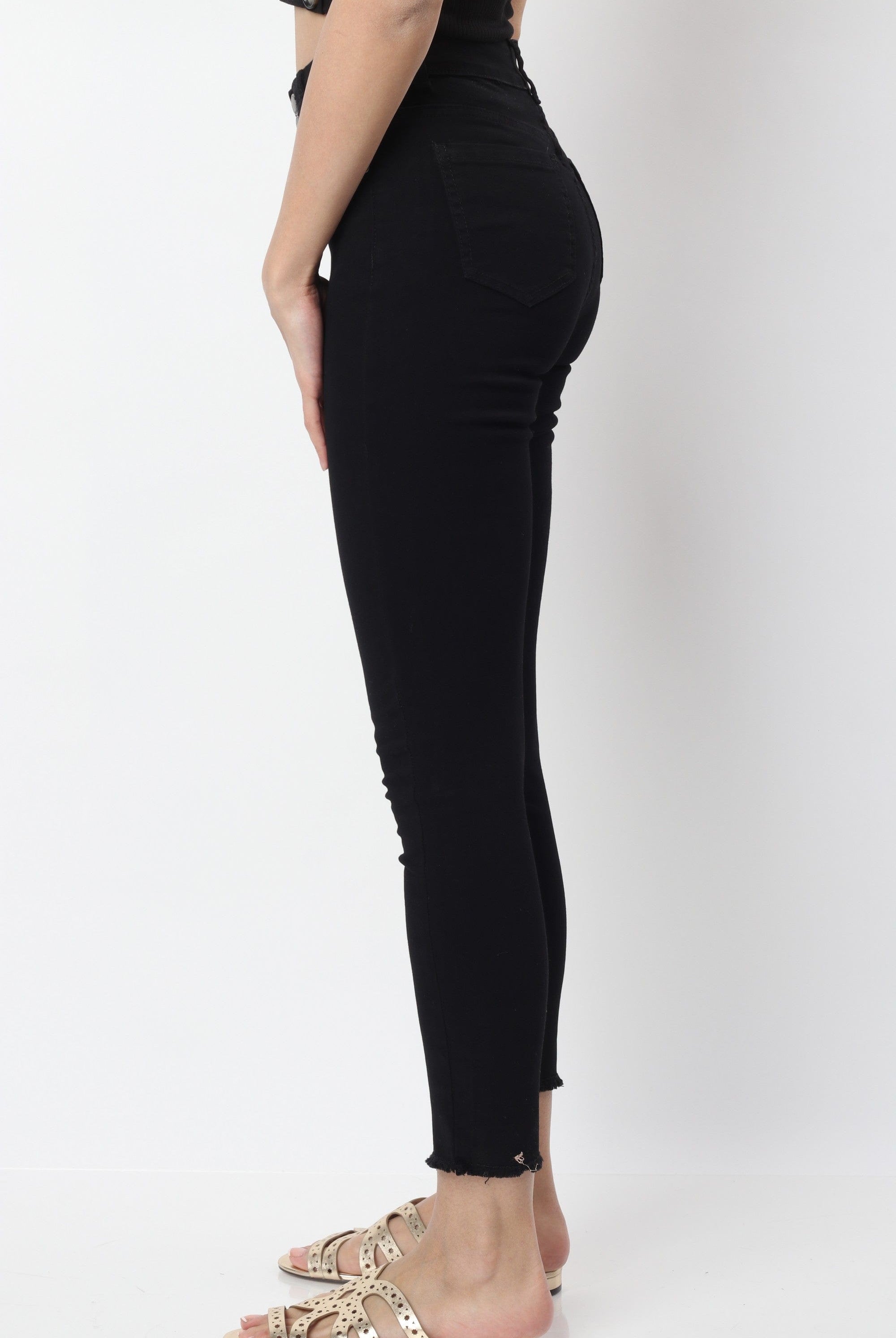 ميكا بنطلون جينز سكيني سادة طويل خصر مرتفع نسائي