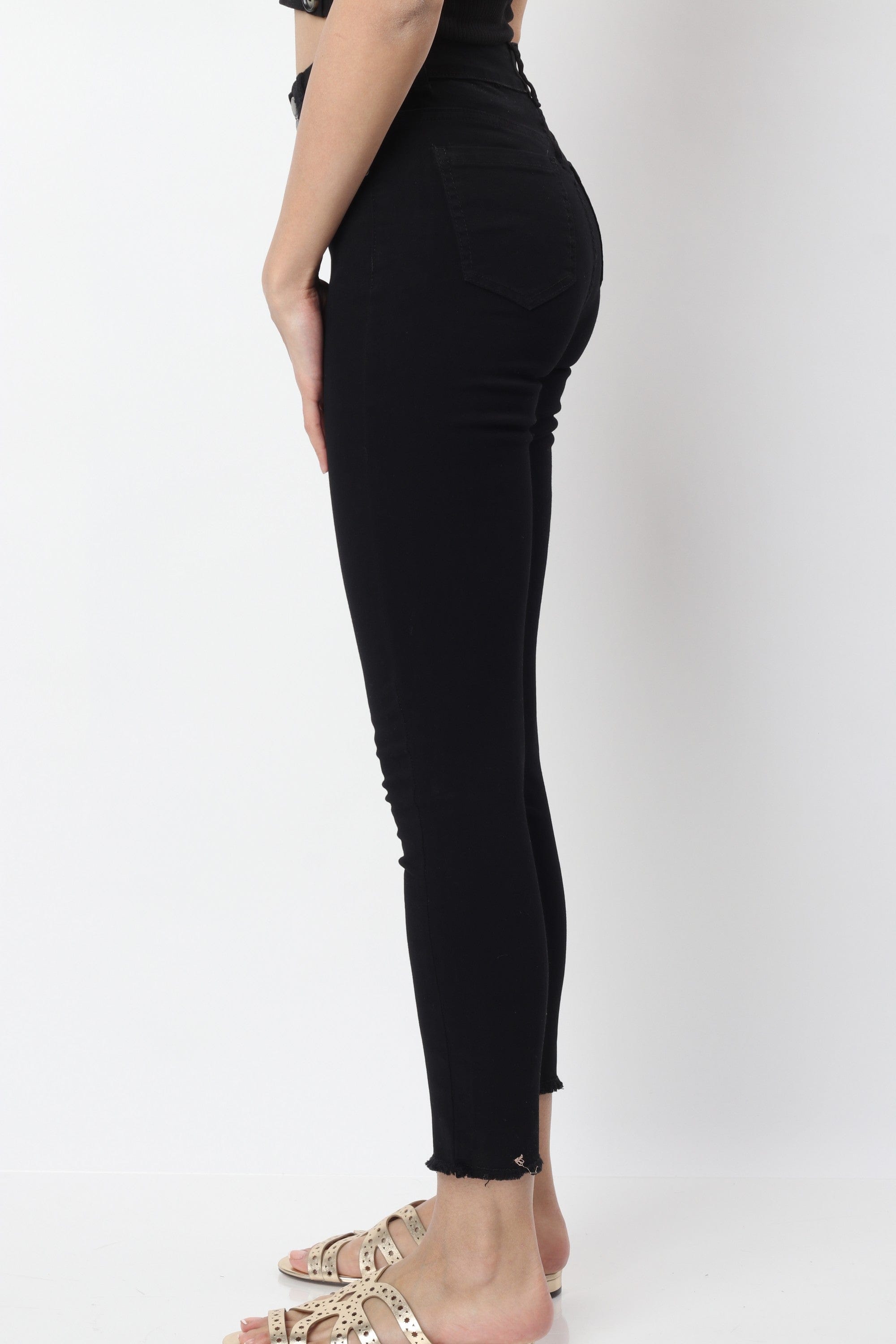 ميكا بنطلون جينز سكيني سادة طويل خصر مرتفع نسائي