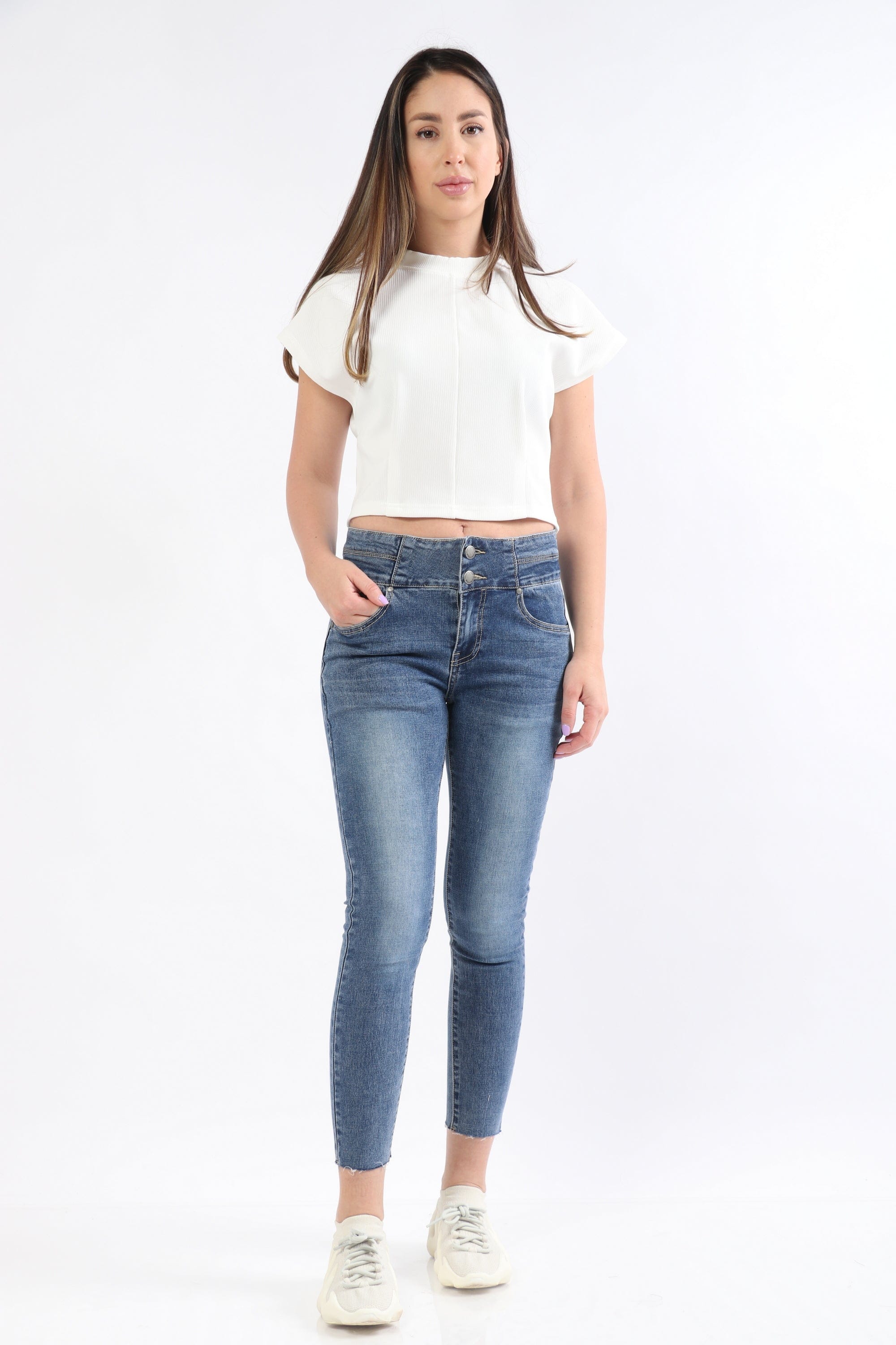 ميكا بنطلون هاي ويست طويل سكيني بأزرار نسائي