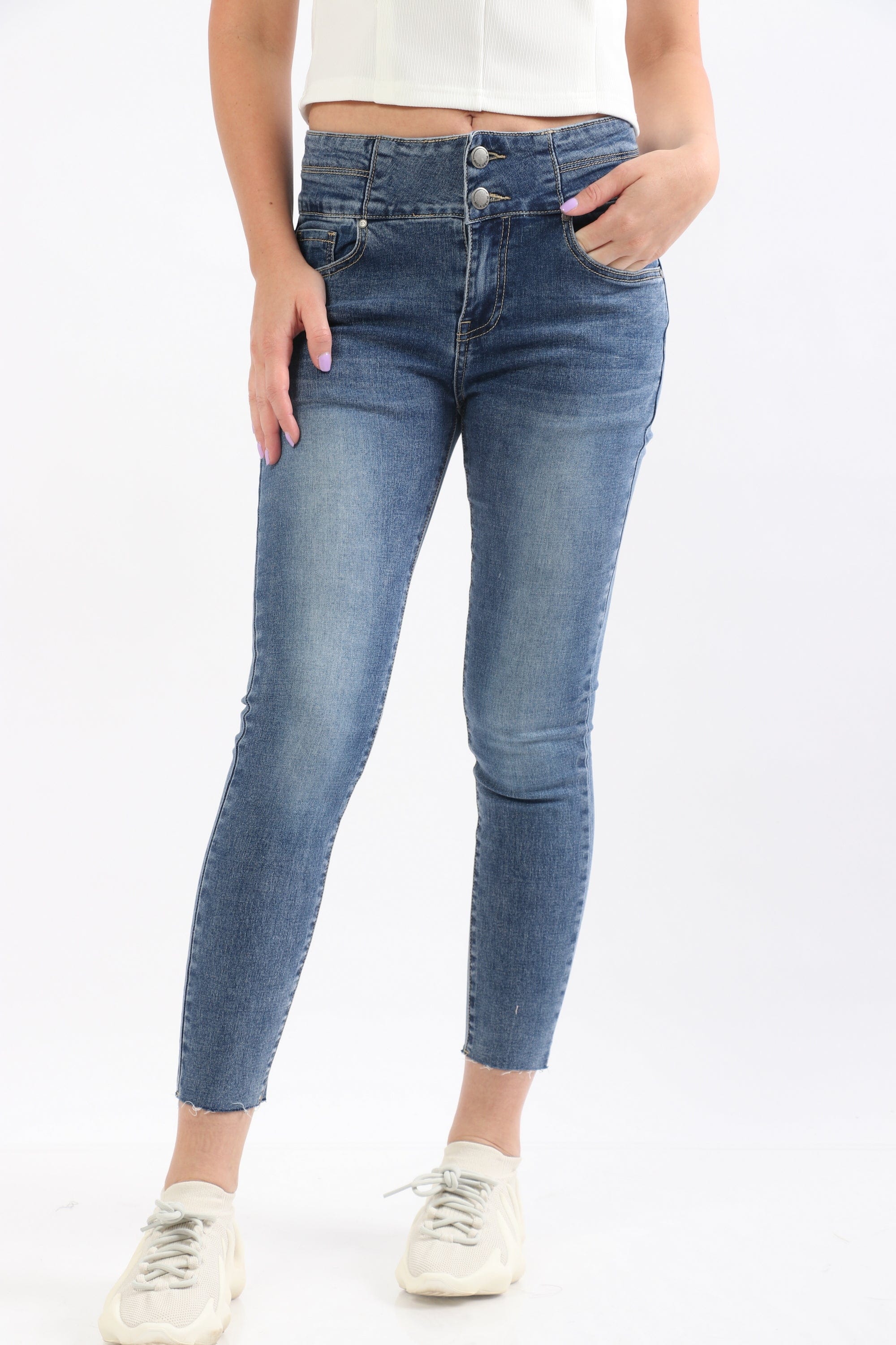 ميكا بنطلون هاي ويست طويل سكيني بأزرار نسائي