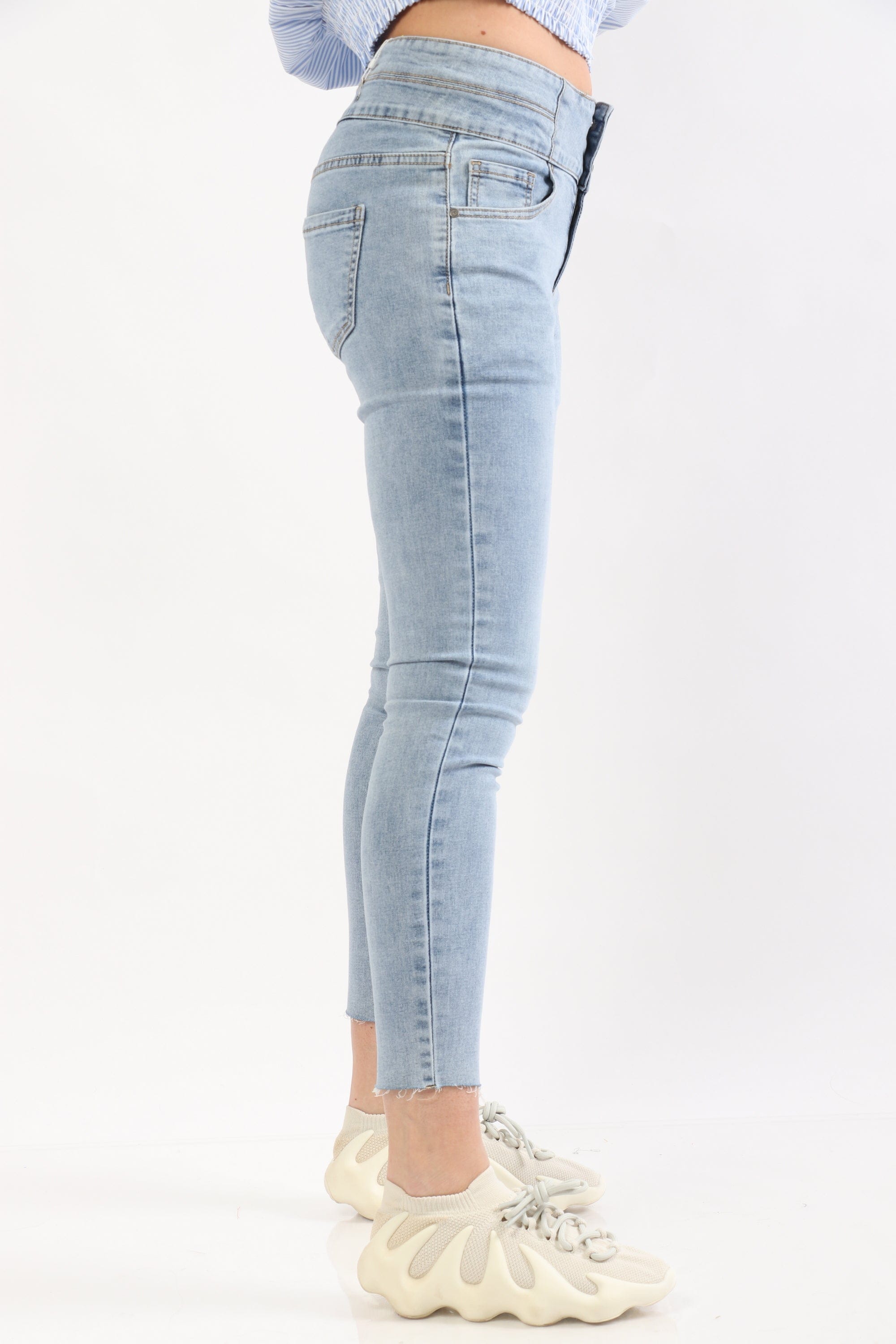 ميكا بنطلون هاي ويست طويل سكيني بأزرار نسائي