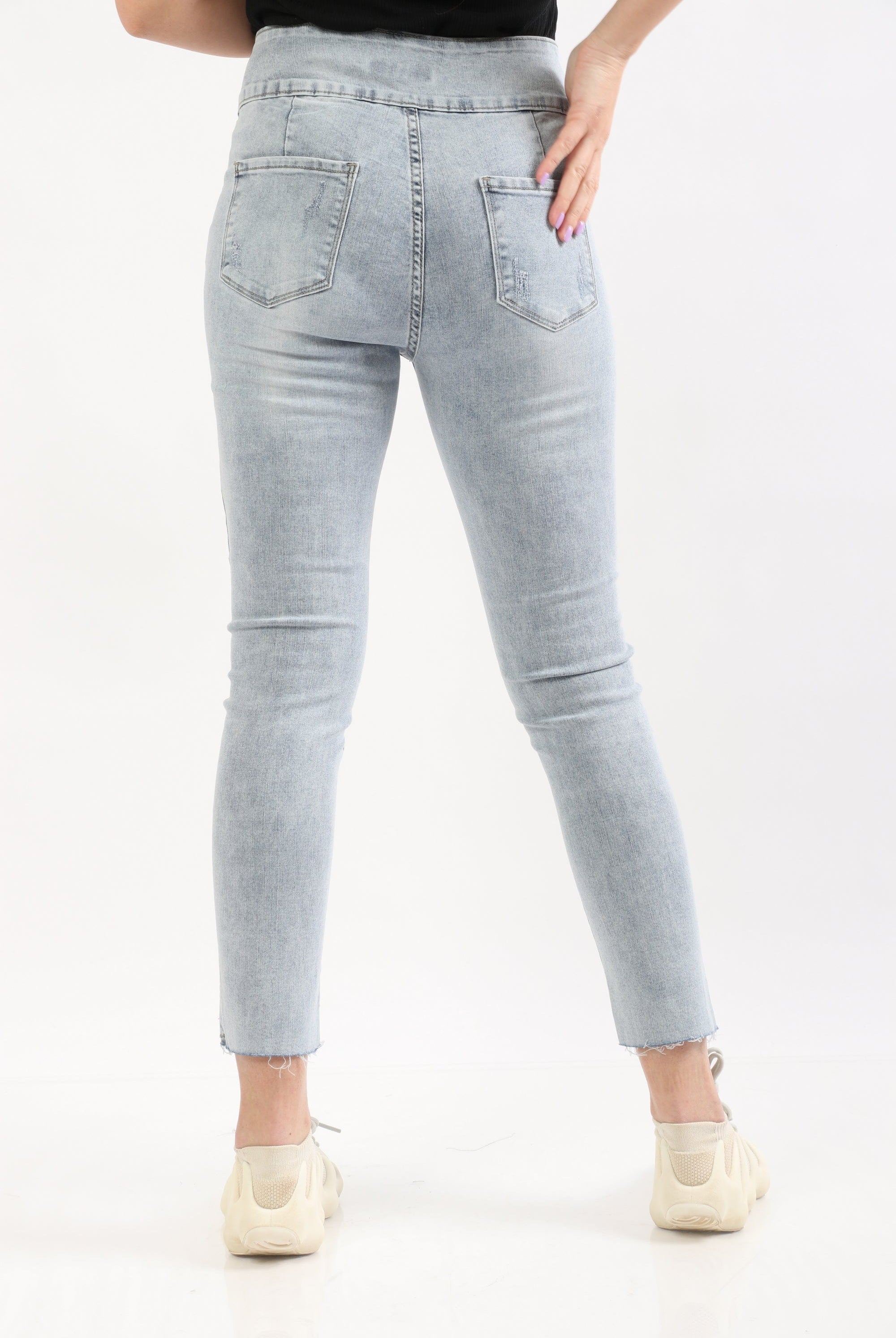 ميكا بنطلون هاي ويست سكيني أزرار بجيوب أمامية طويل نسائي