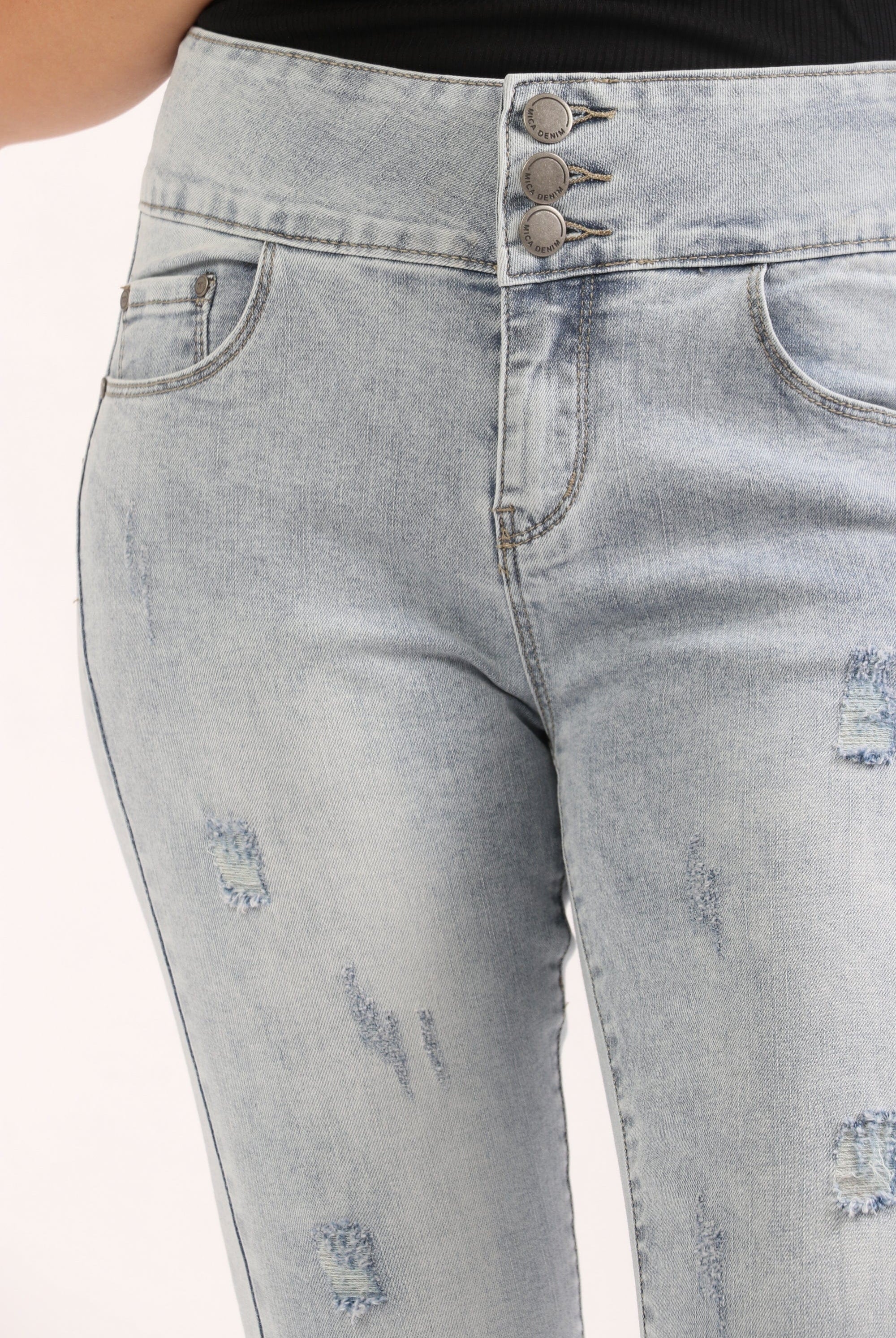 ميكا بنطلون هاي ويست سكيني أزرار بجيوب أمامية طويل نسائي