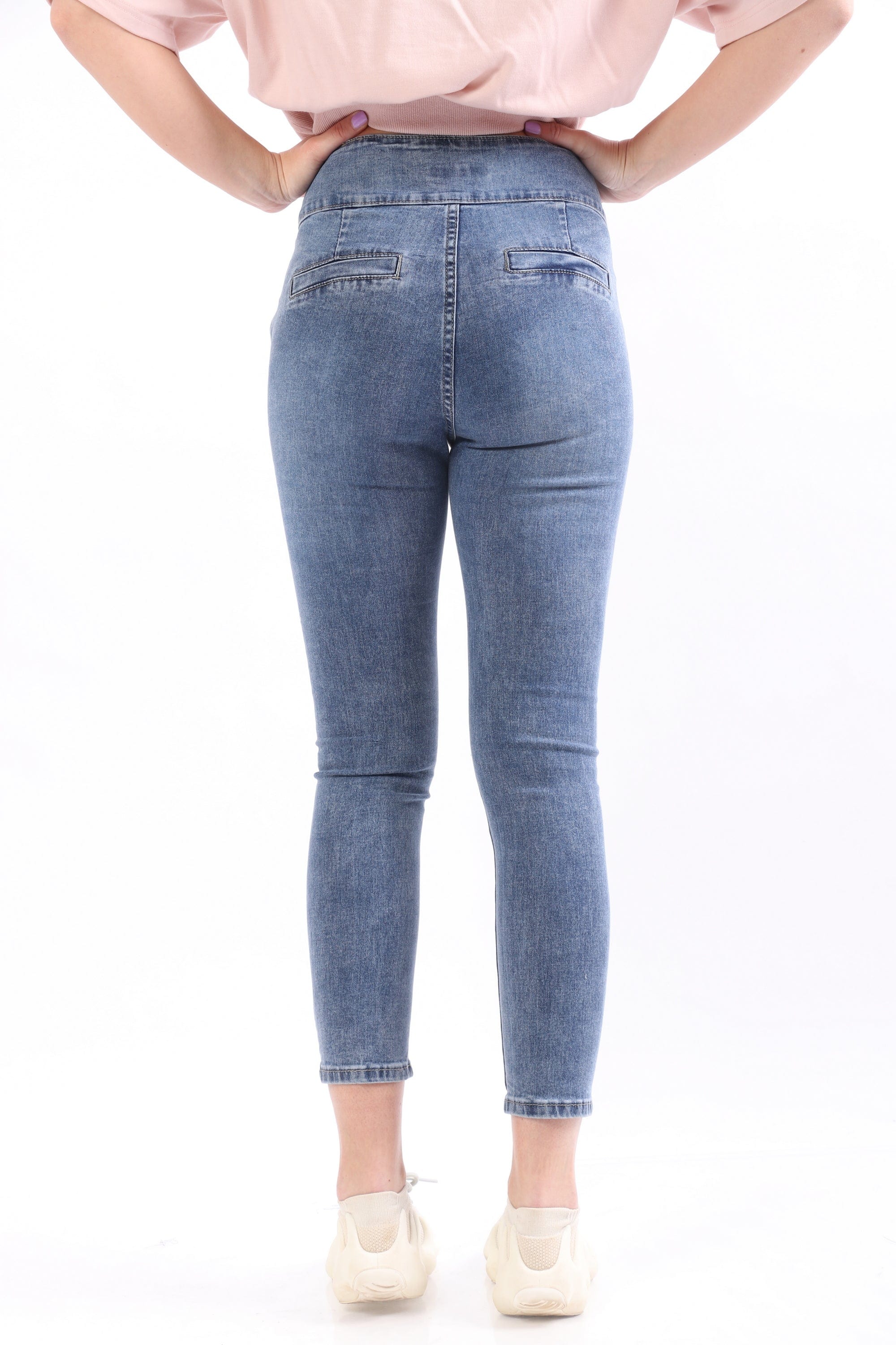 ميكا بنطلون جينز هاي ويست سكيني مقطع طويل نسائي