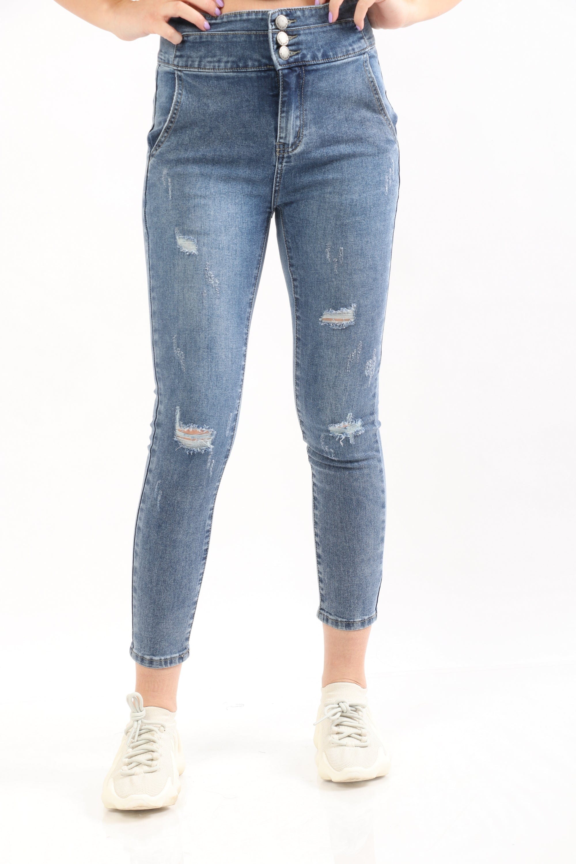 ميكا بنطلون جينز هاي ويست سكيني مقطع طويل نسائي