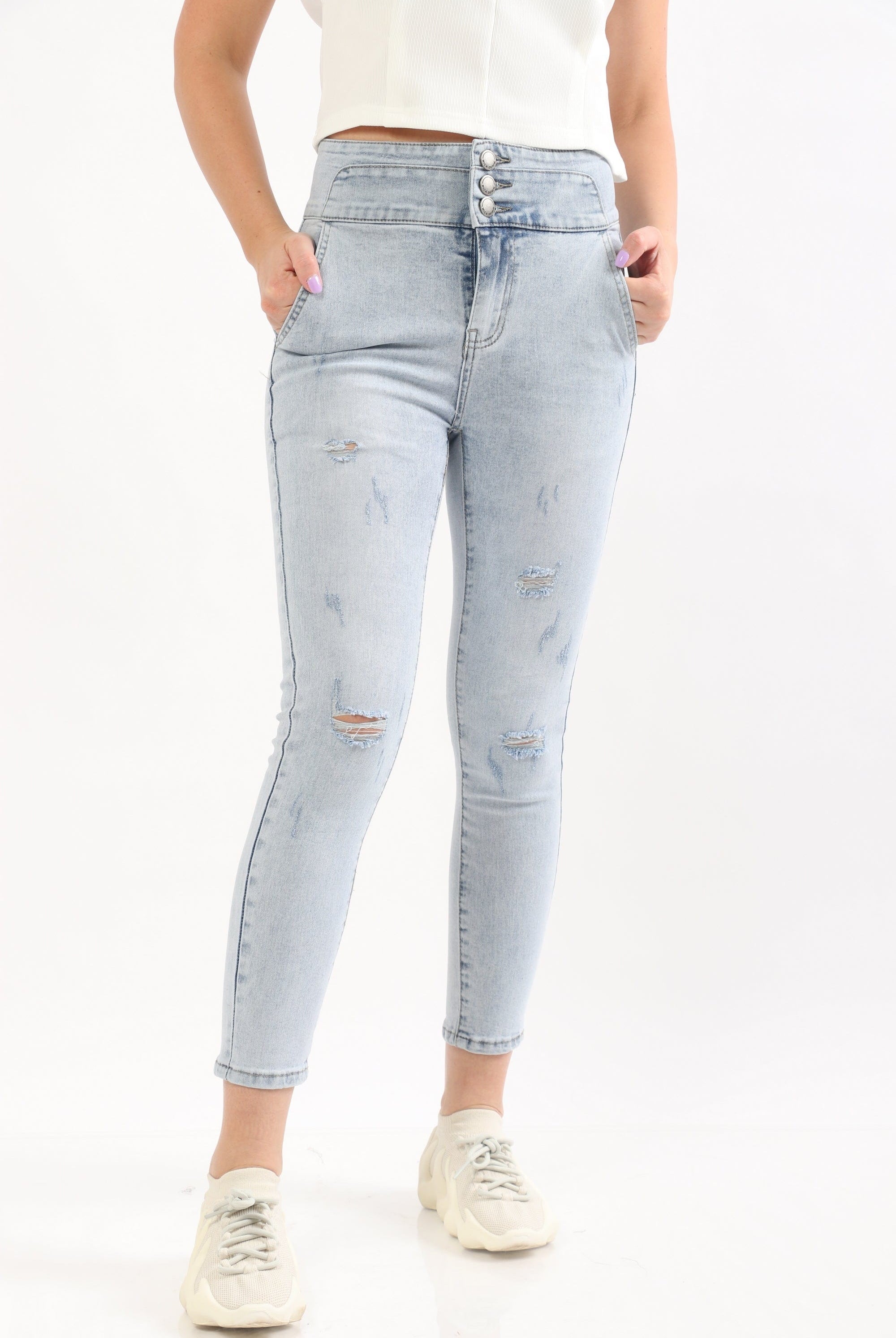 ميكا بنطلون جينز هاي ويست سكيني مقطع طويل نسائي