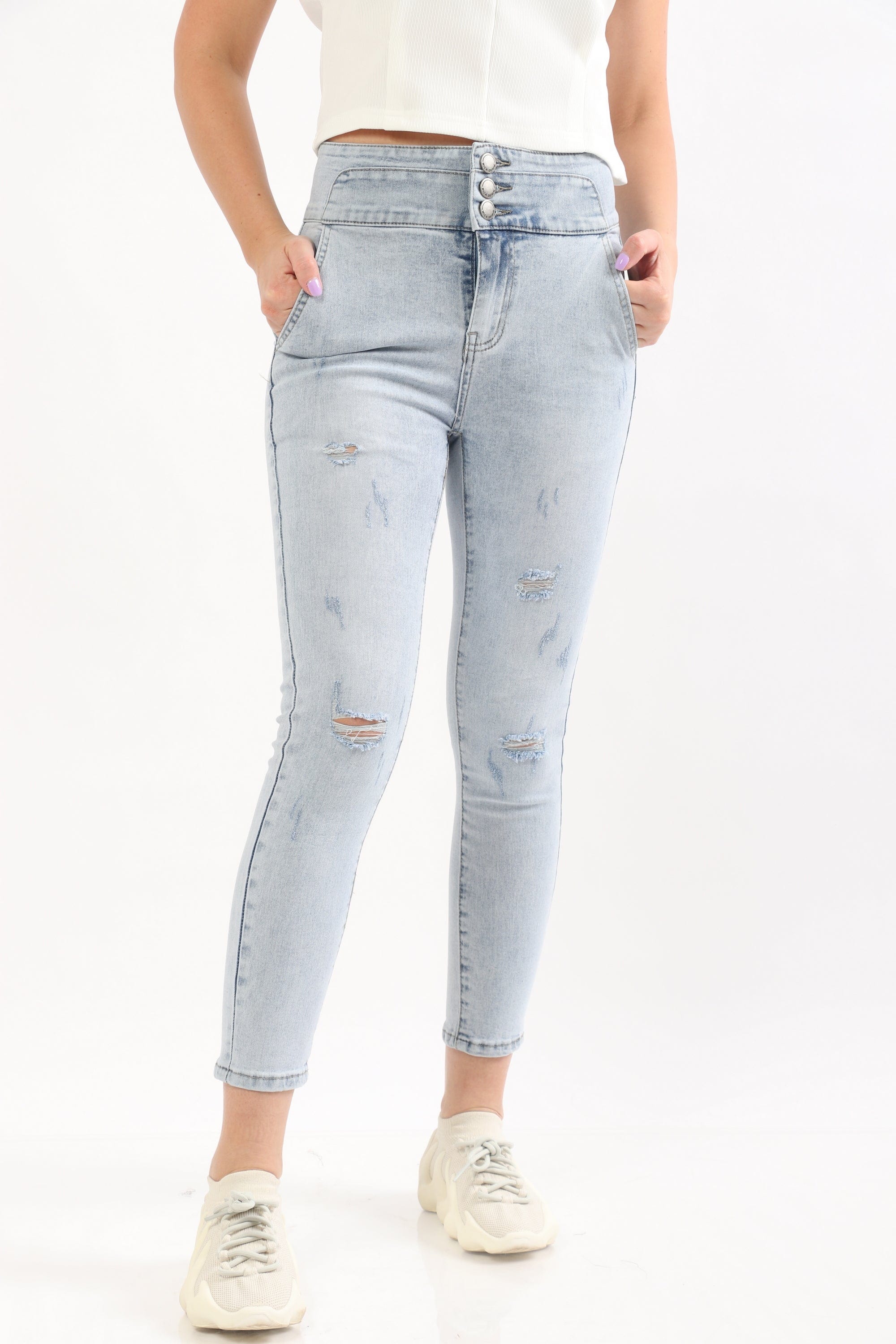 ميكا بنطلون جينز هاي ويست سكيني مقطع طويل نسائي