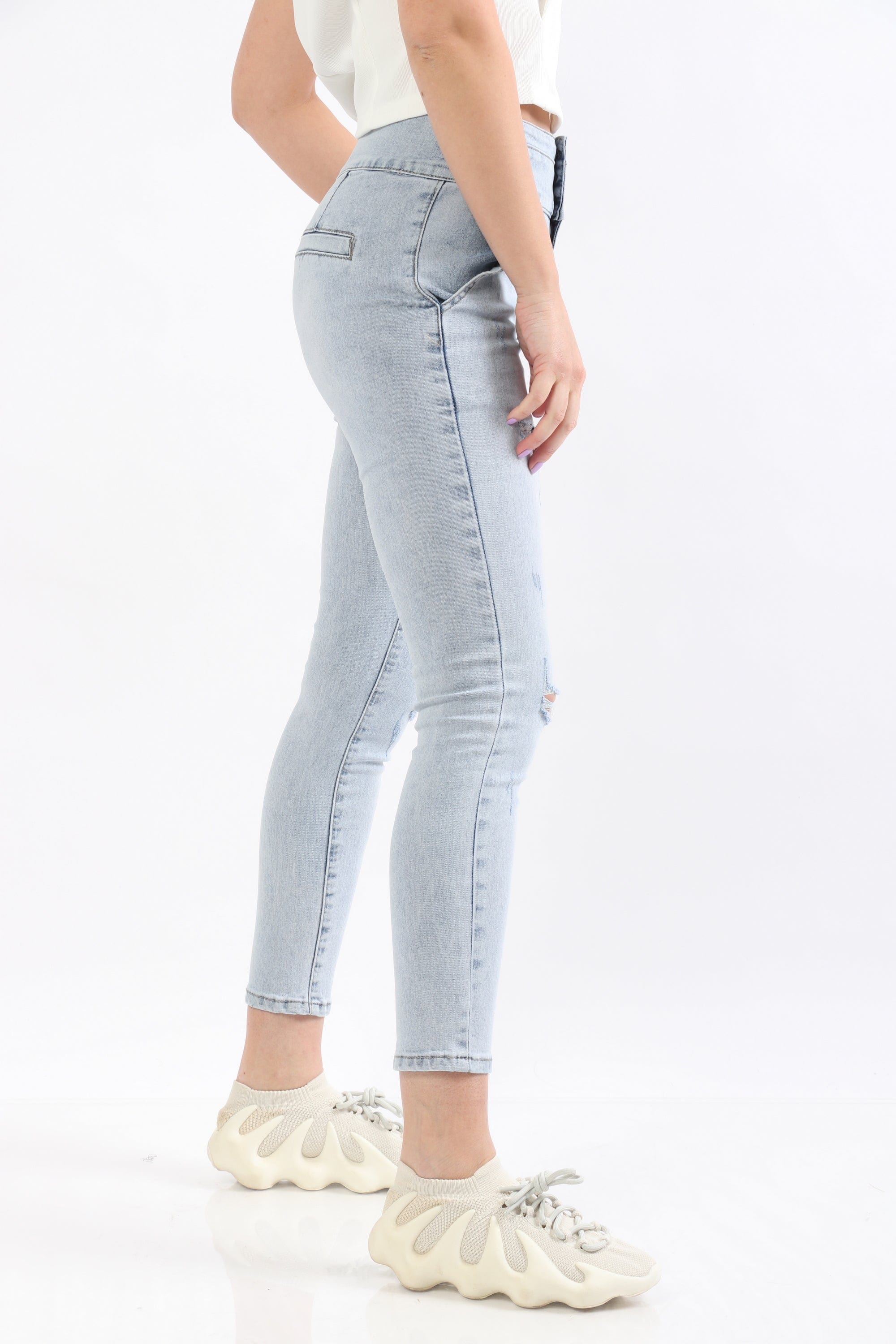 ميكا بنطلون جينز هاي ويست سكيني مقطع طويل نسائي