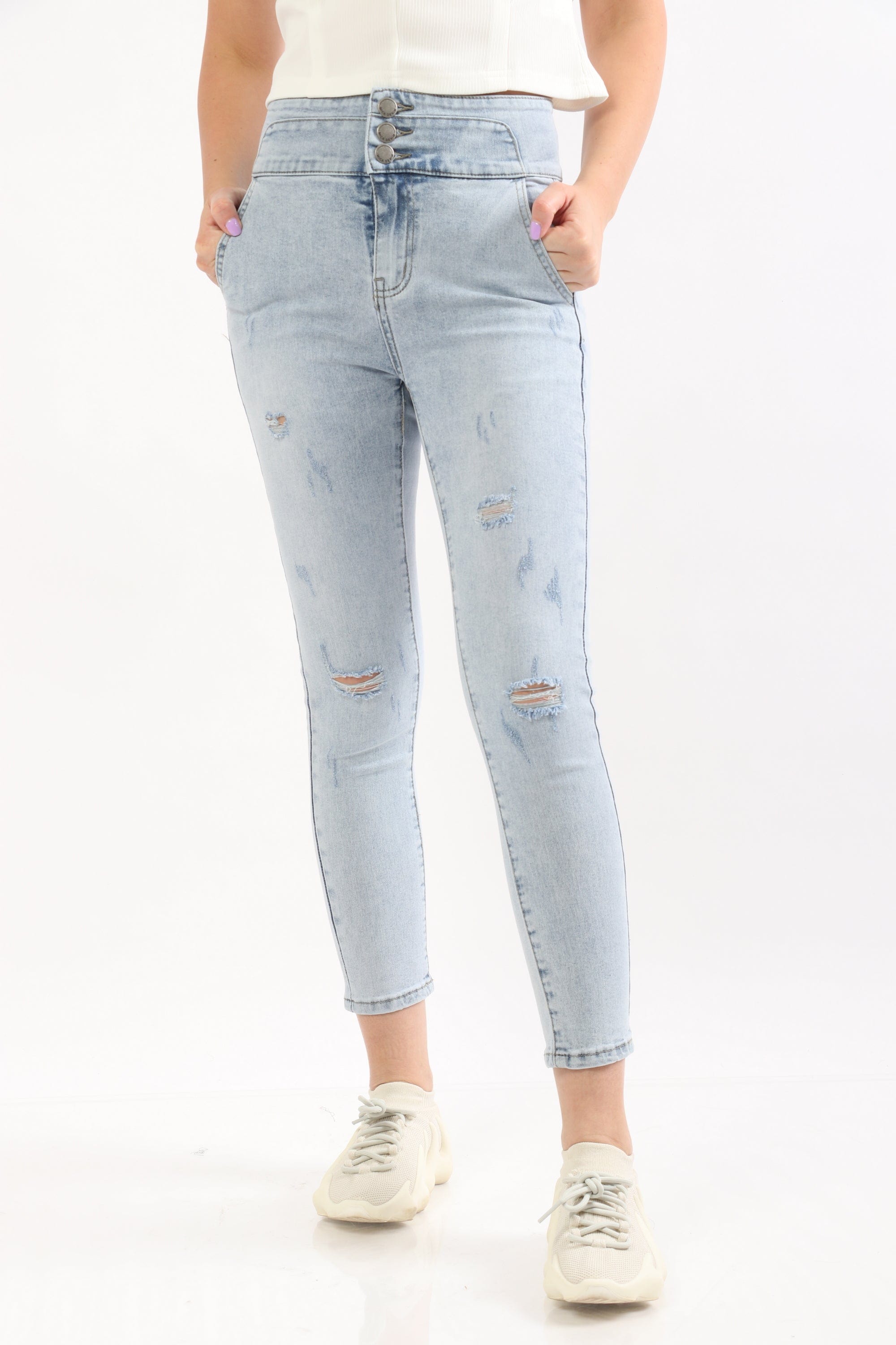 ميكا بنطلون جينز هاي ويست سكيني مقطع طويل نسائي