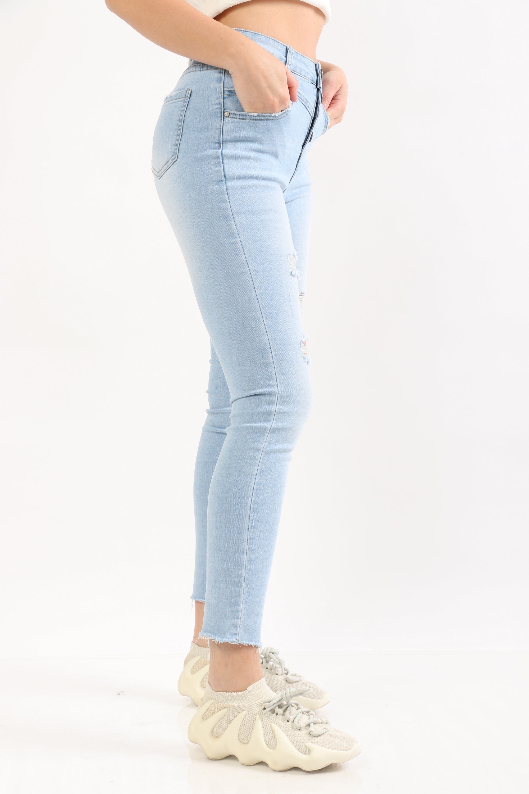 ميكا بنطلون هاي ويست بأزرار وجيوب جانبية طويل نسائي