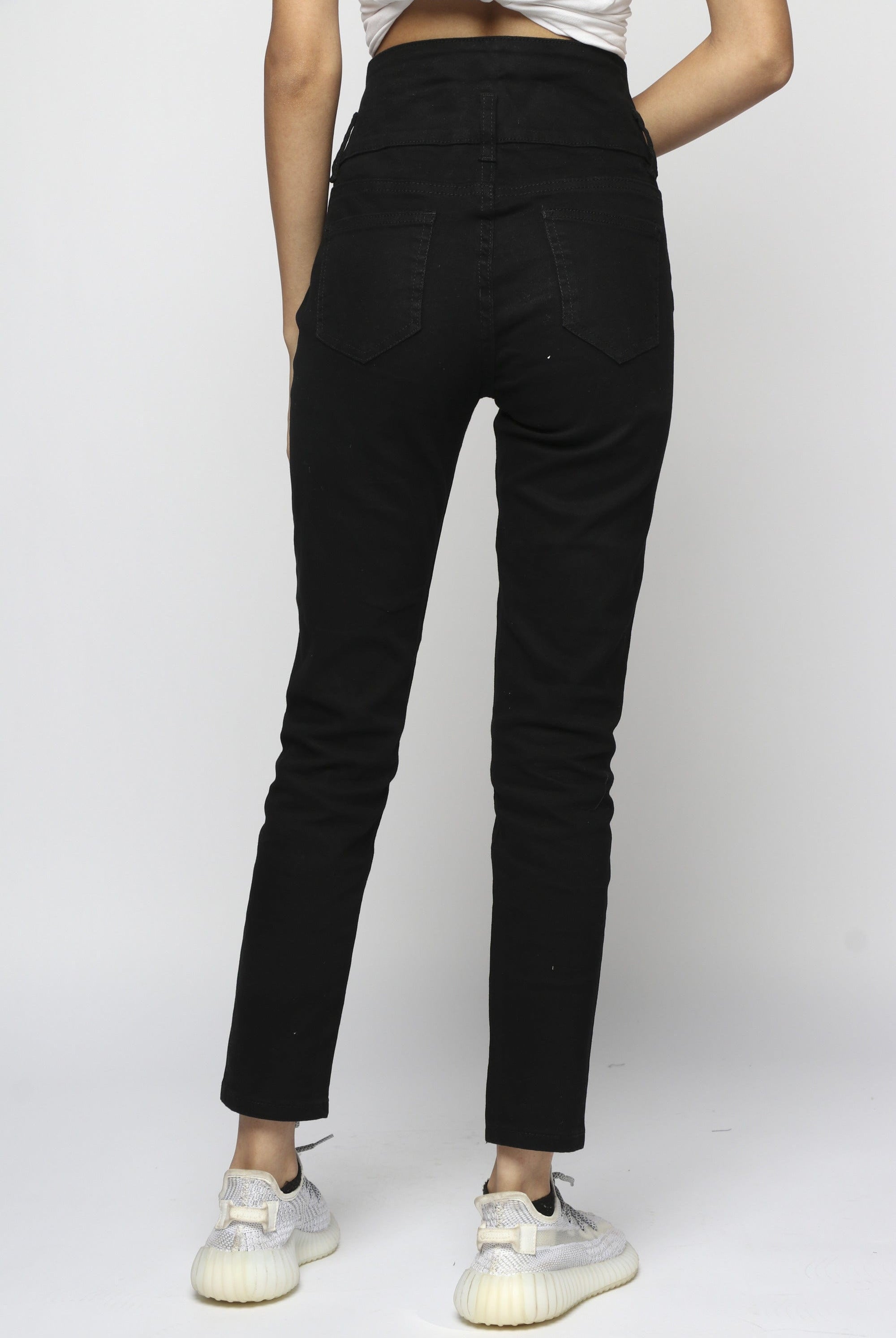 ميكا بنطلون طويل هاي ويست بثلاثة أزرار طويل نسائي