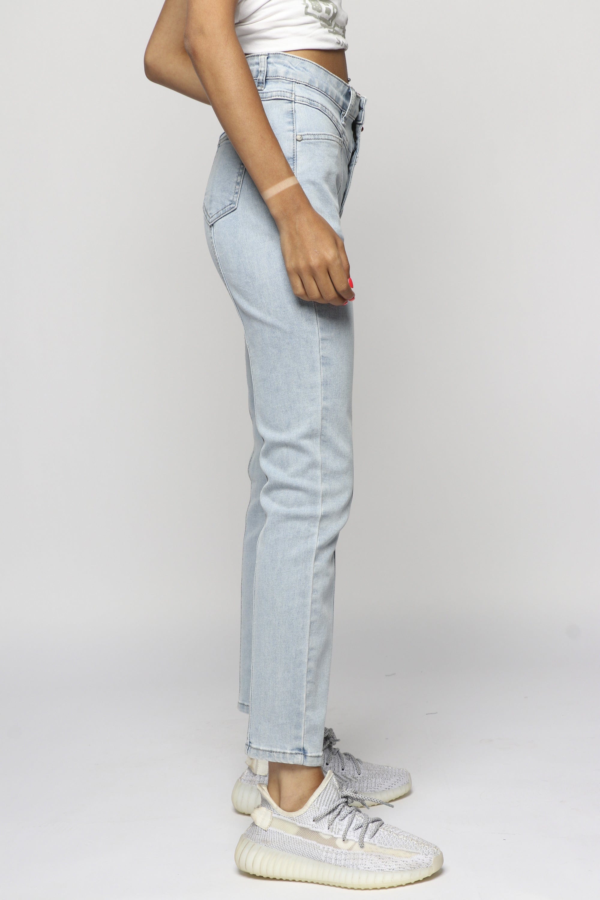 ميكا بنطلون جينز هاي ويست سكيني بسحاب وزرار وجيوب طويل نسائي