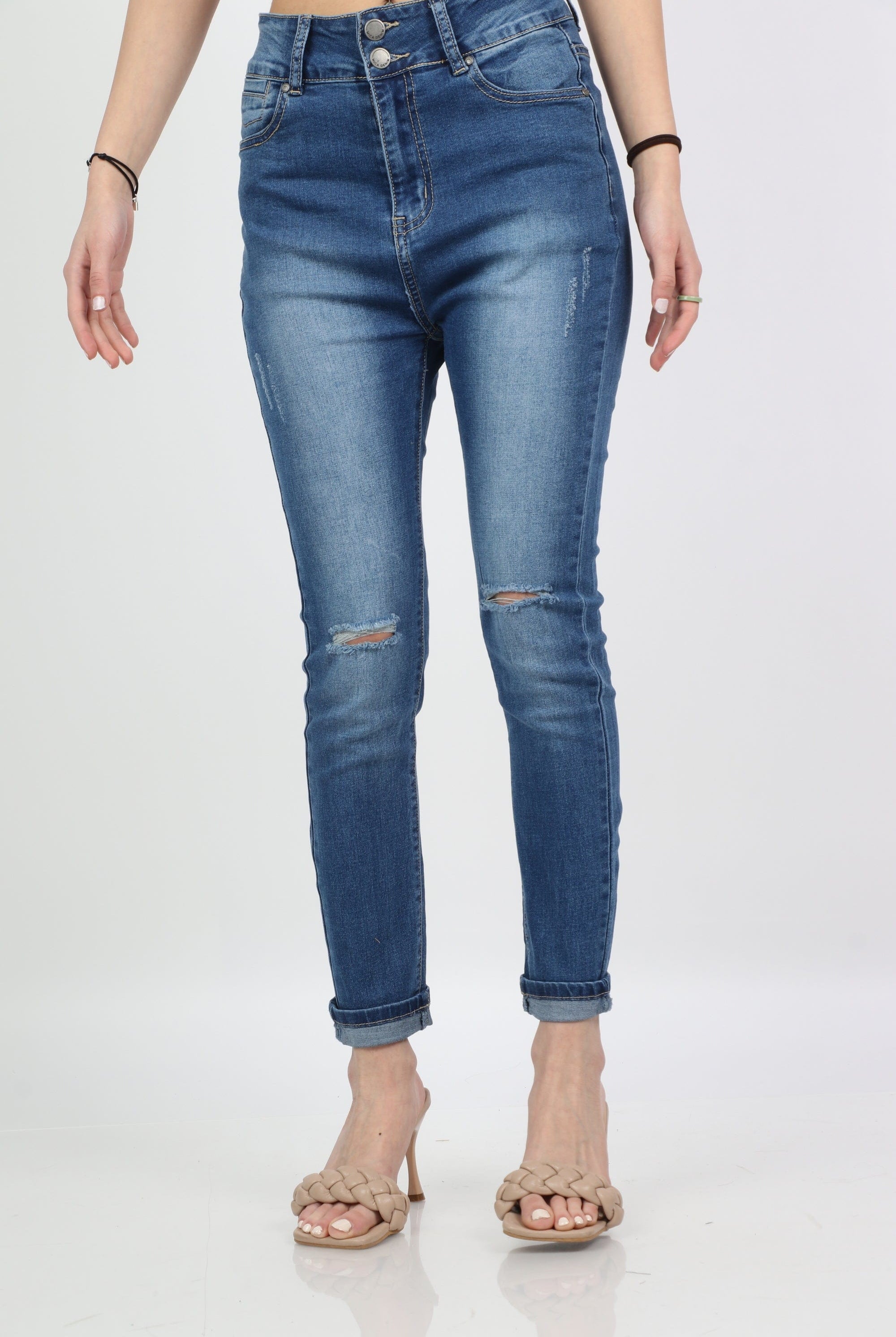 ميكا بنطلون جينز مقطع من الركبة سكيني طويل نسائي