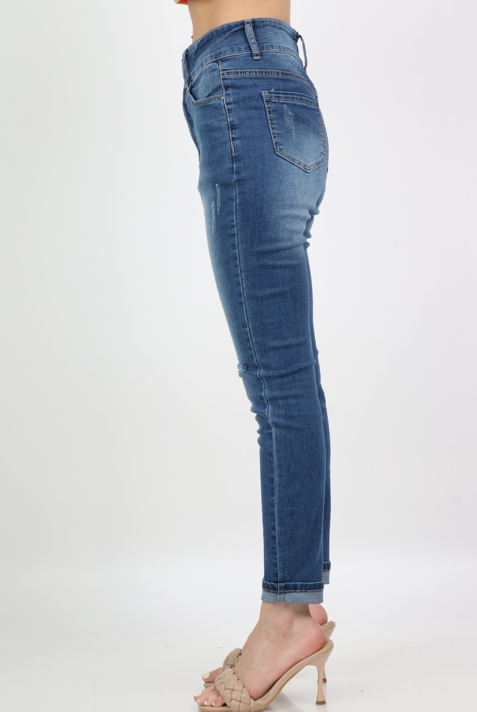 ميكا بنطلون جينز مقطع من الركبة سكيني طويل نسائي