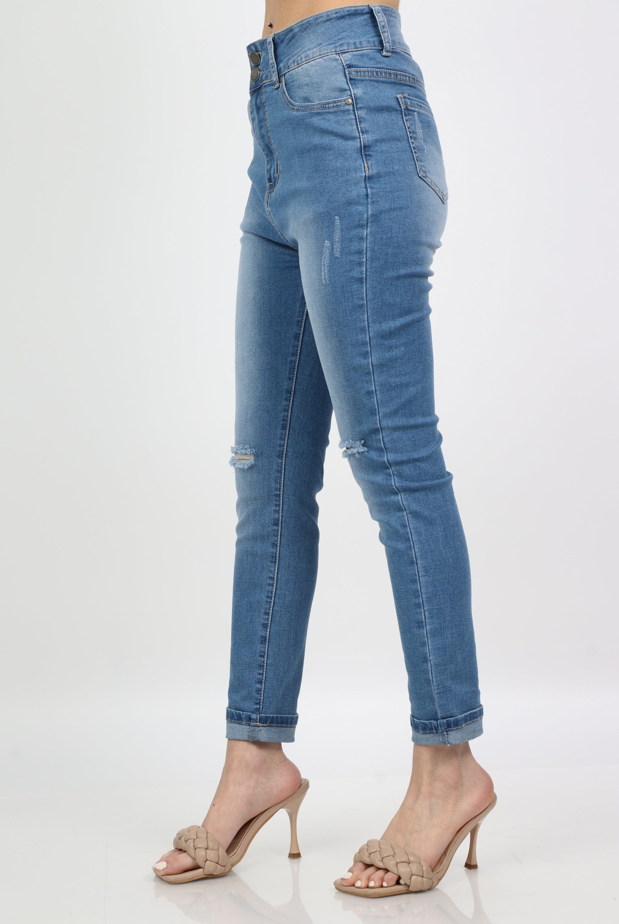 ميكا بنطلون جينز مقطع من الركبة سكيني طويل نسائي