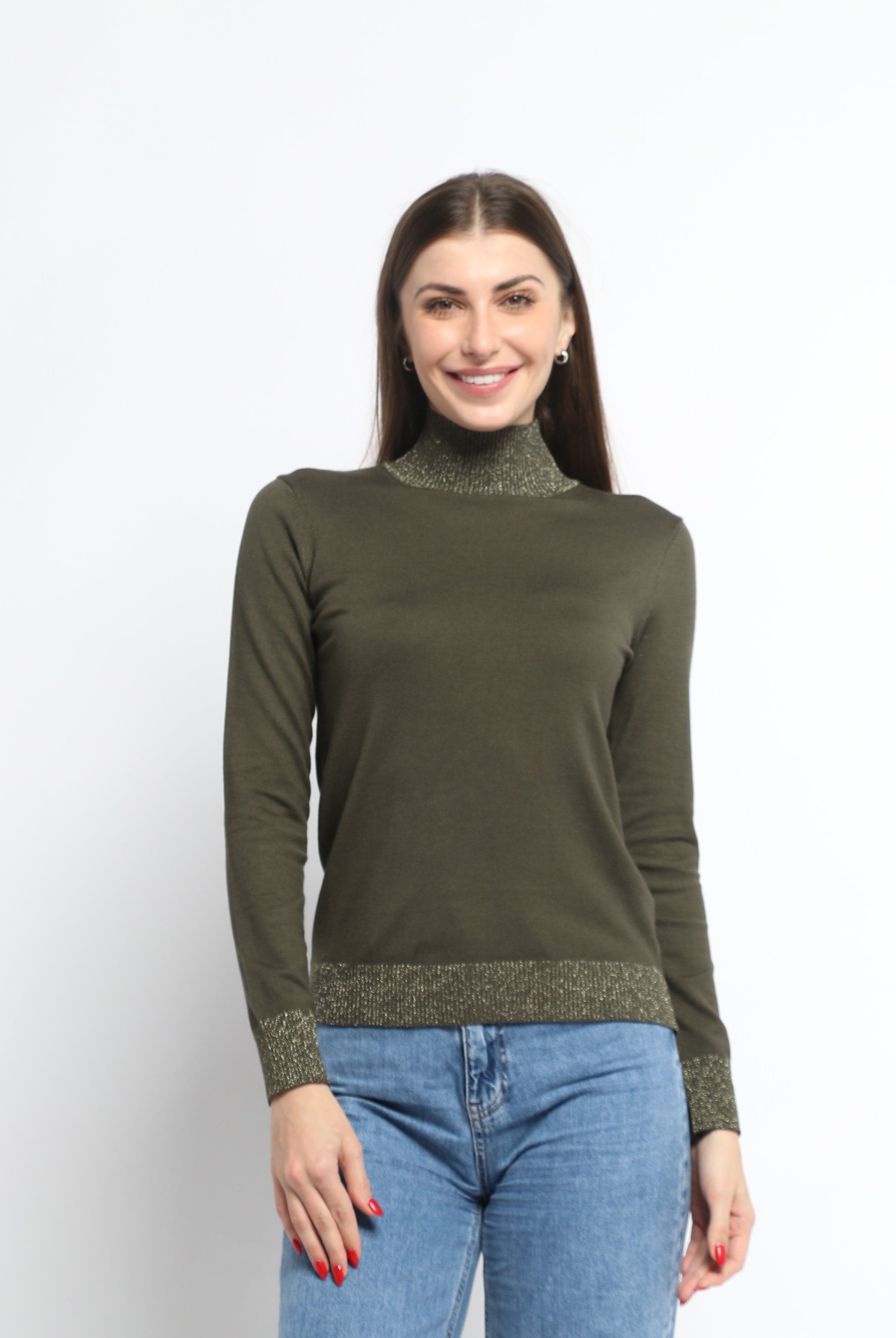 ميكا بلوزة بأكمام طويلة سادة برقبة عالية