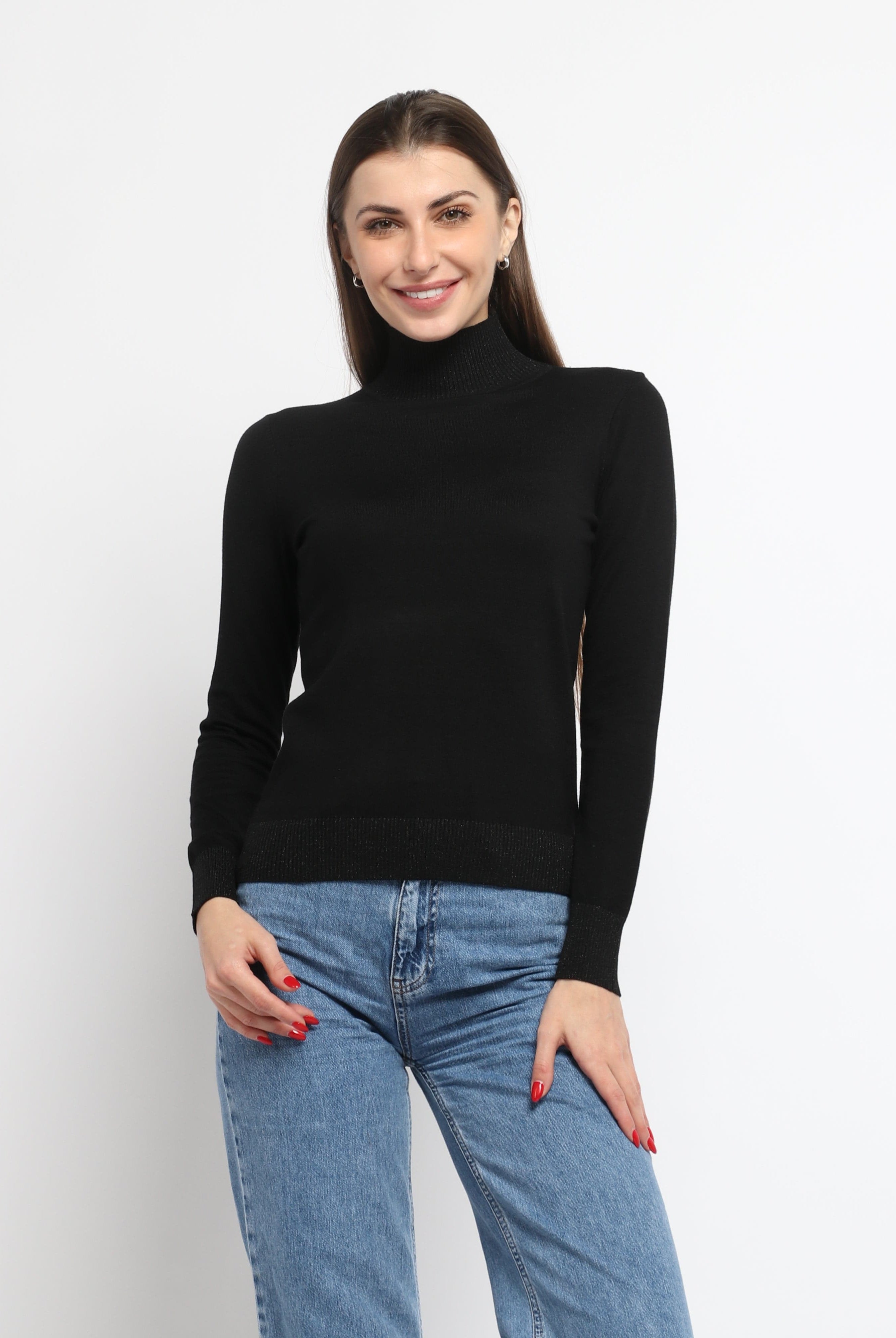 ميكا بلوزة بأكمام طويلة سادة برقبة عالية