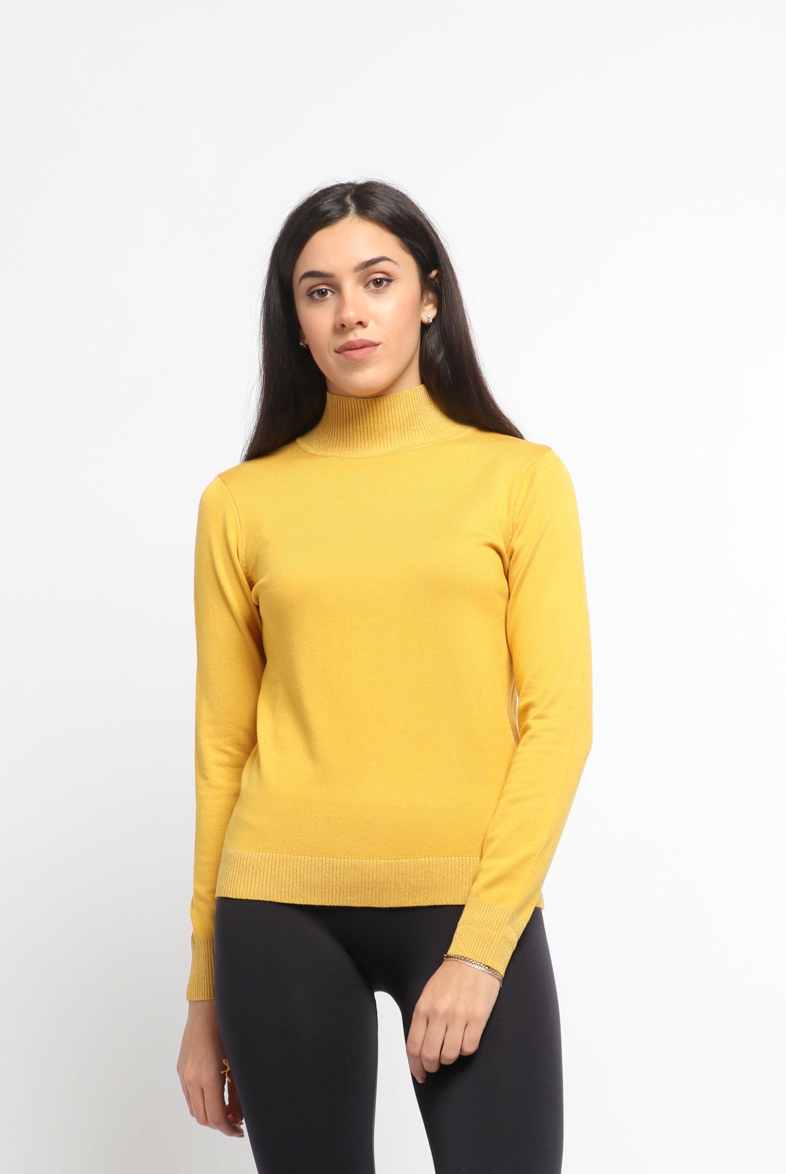 ميكا بلوزة بأكمام طويلة سادة برقبة عالية