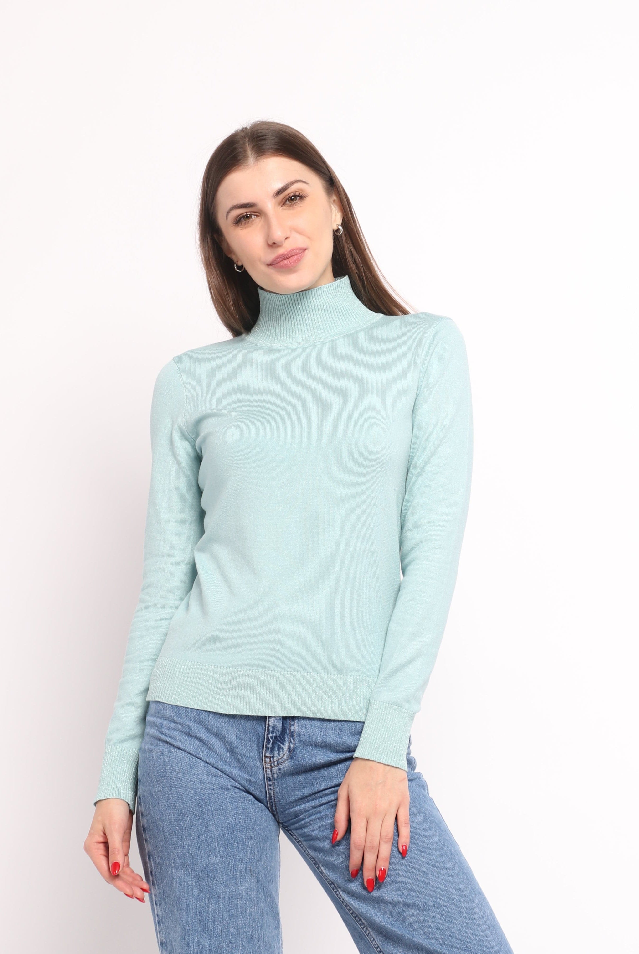 ميكا بلوزة بأكمام طويلة سادة برقبة عالية