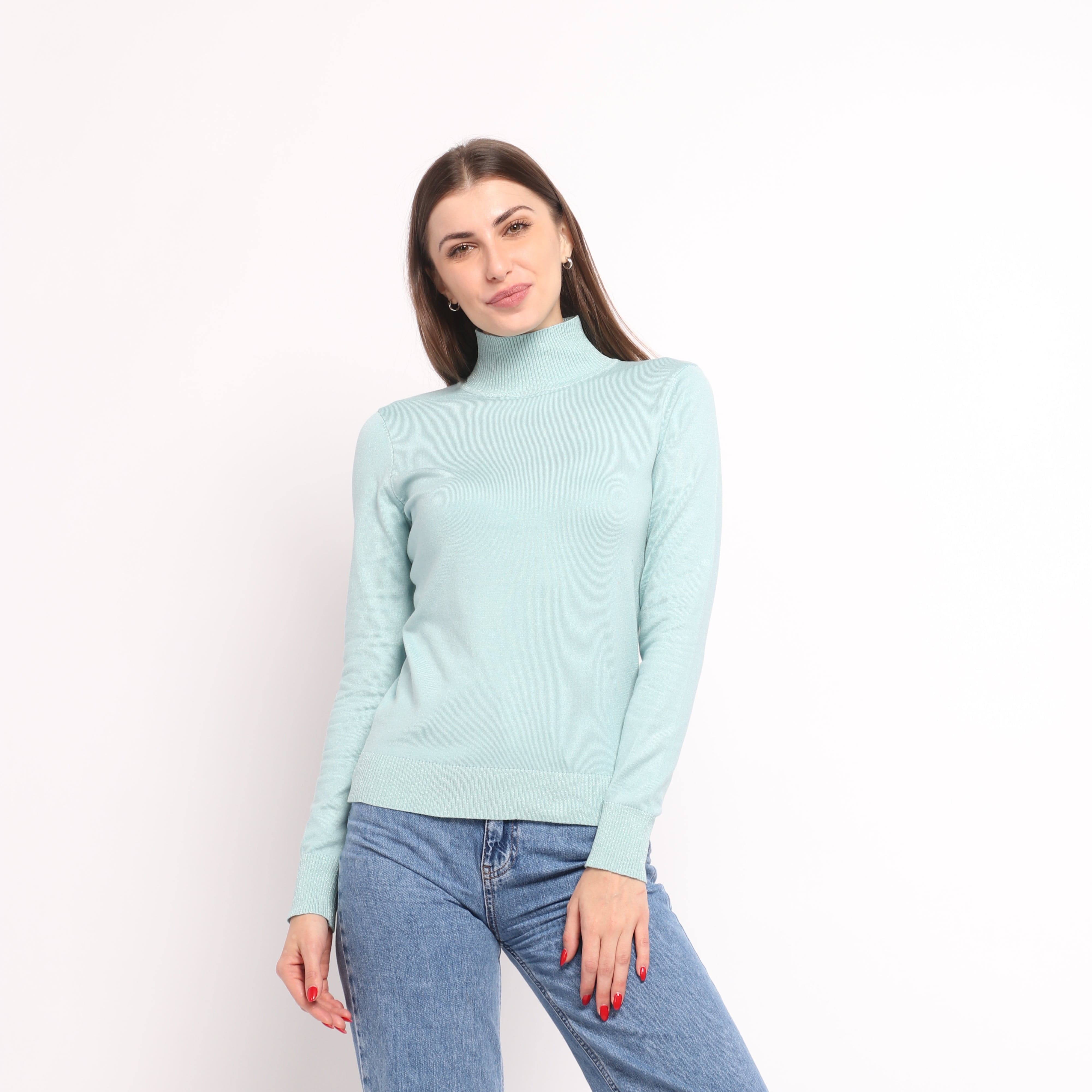 ميكا بلوزة بأكمام طويلة سادة برقبة عالية