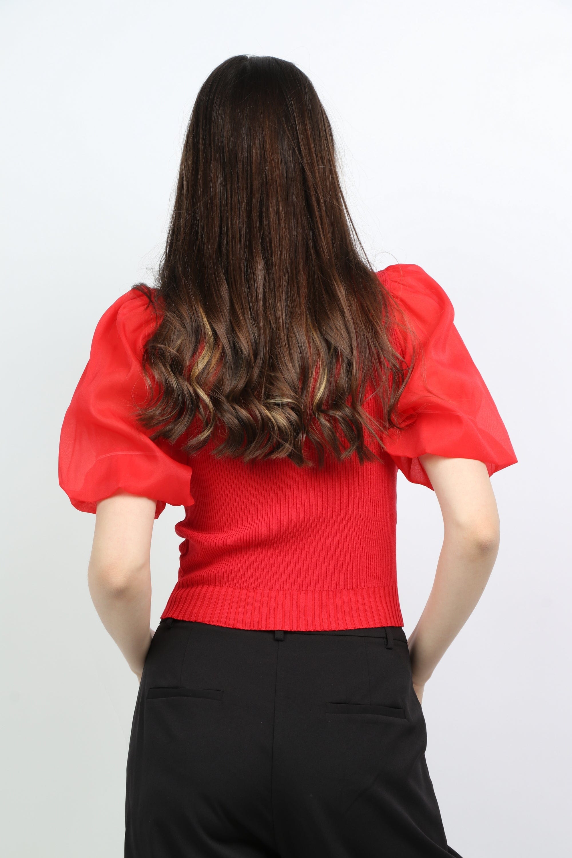 ميكا بلوزة سادة بياقة مربعة أكمام شيفون نسائي