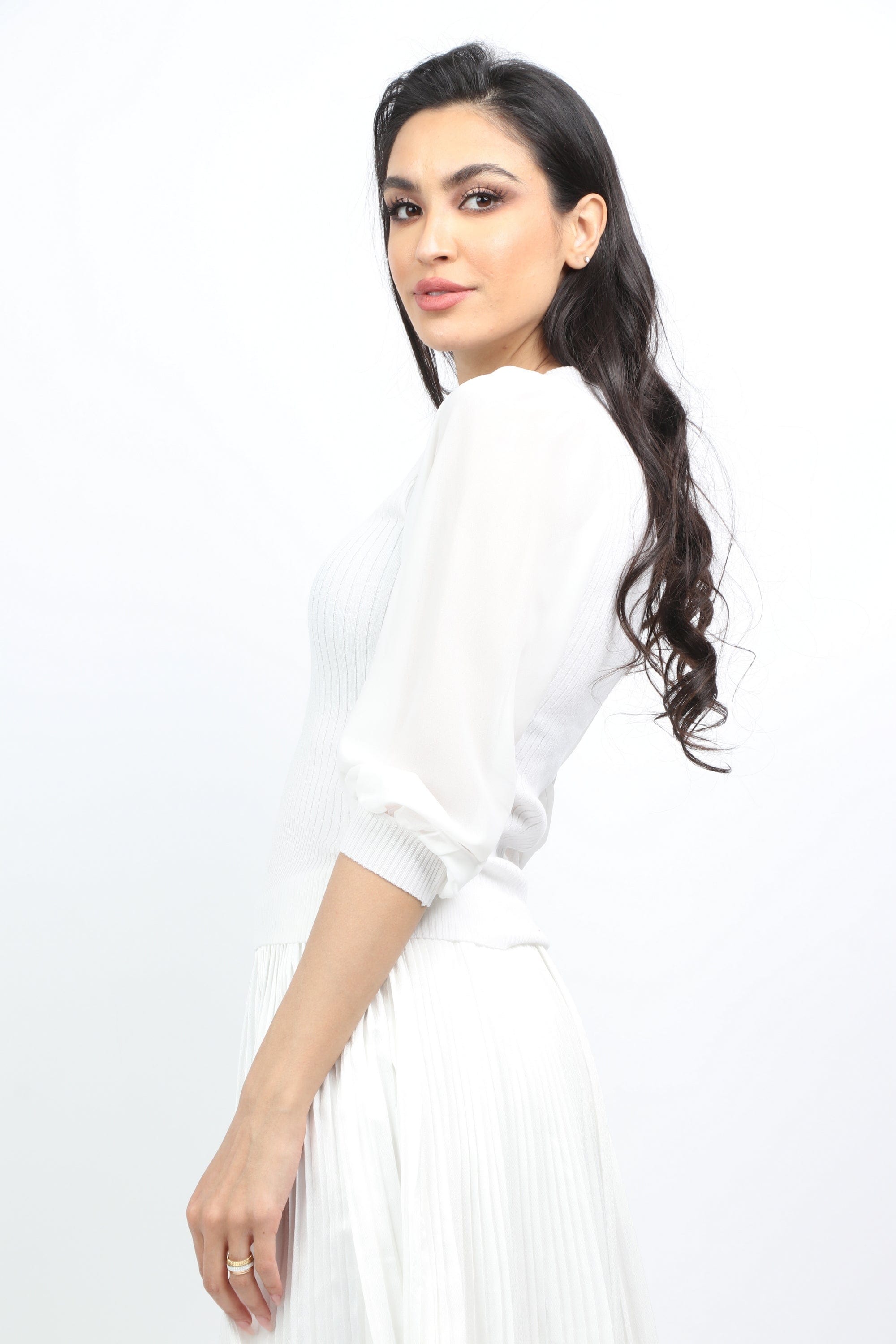 ميكا بلوزة بدي مضلع بأكمام منفوخة نسائي