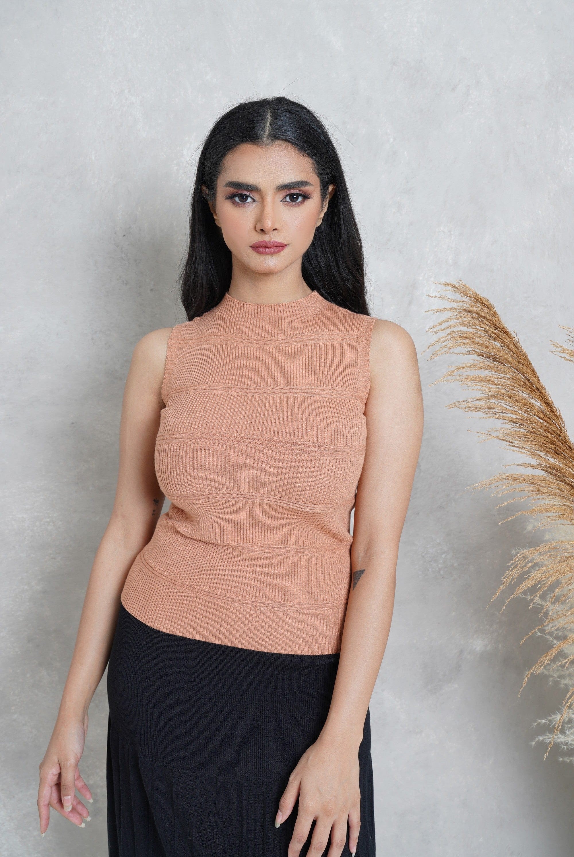 ميكا بلوزة كت سادة بخطوط عريضة رقبة دائرية نسائي