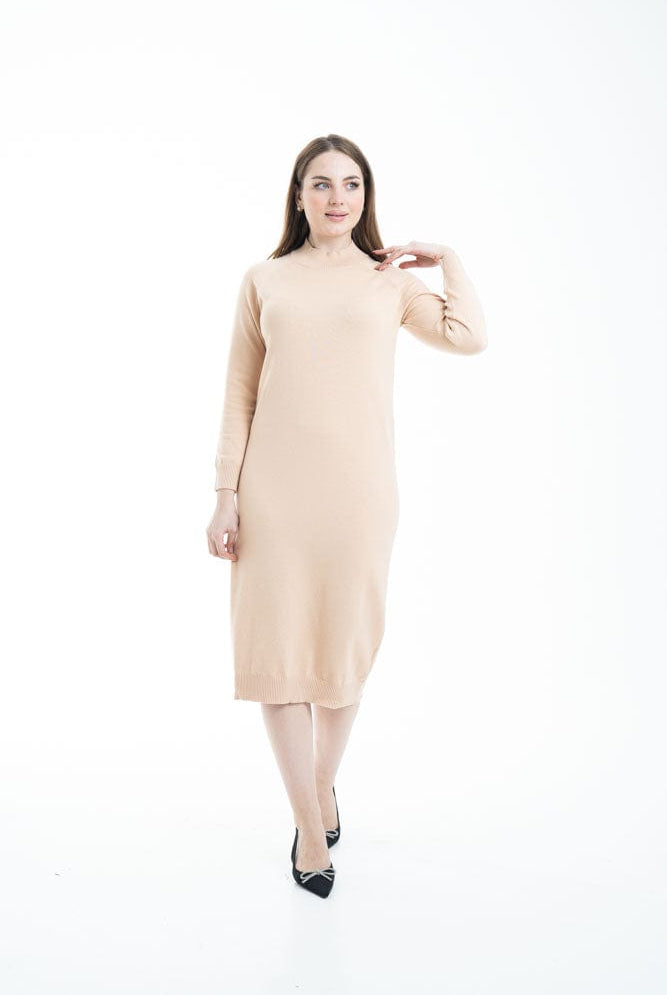 ميكا فستان ميدي سادة مزموم كم طويل نسائي