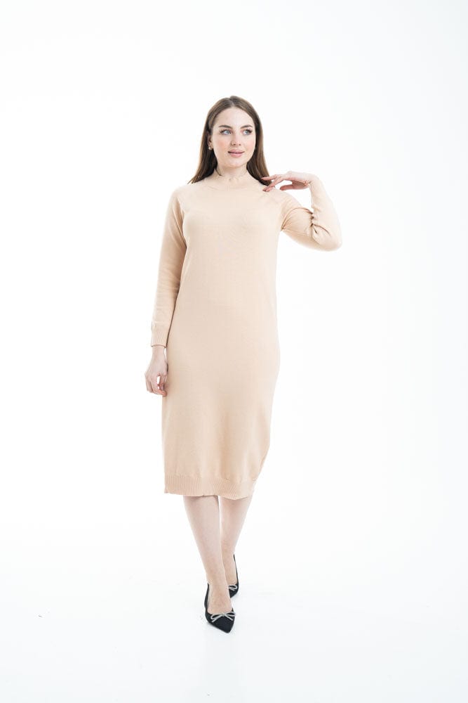 ميكا فستان ميدي سادة مزموم كم طويل نسائي