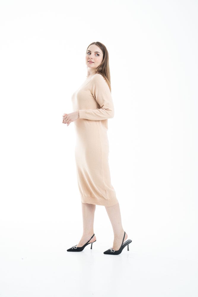 ميكا فستان ميدي سادة مزموم كم طويل نسائي