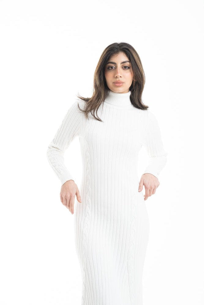 ميكا فستان ميدي مضلعة كم طويل نسائي