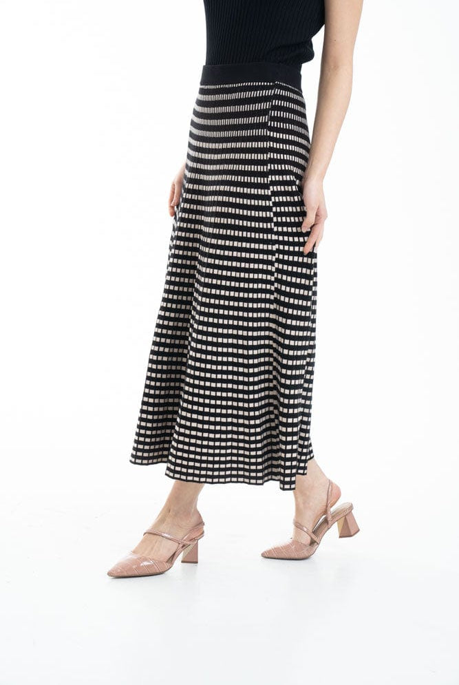 ميكا تنورة ميدي مربعات خصر مرتفع نسائي